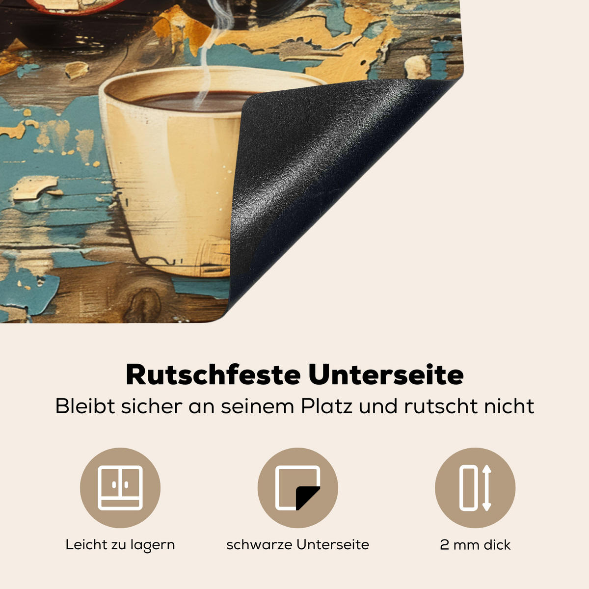 HERDABDECKPLATTE Kaffee - Vintage - Braun - Tasse Induktionsschutz 81.6x52.7 cm - Teakfarben, Kunststoff (81.6/52.7/0.2cm) - MuchoWow