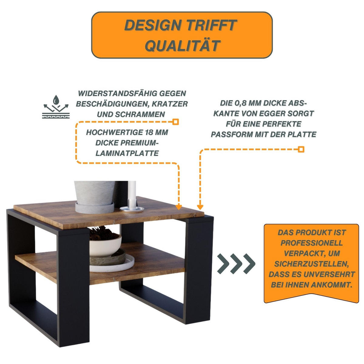 COUCHTISCH Holzwerkstoff rechteckig stabil Nussbaumfarben 44/54/63cm - Nussbaumfarben/Schwarz, Holzwerkstoff (54/63/44cm) - CraftPAK