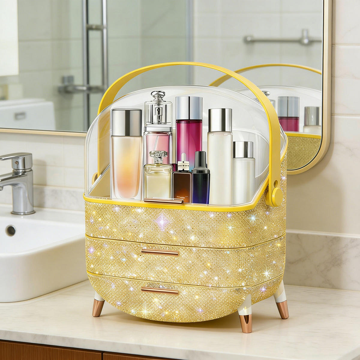 KOSMETIKORGANIZER Carlson Ⅲ 26/16/38 cm - Goldfarben, Kunststoff (16/38/26cm) - Nettlife