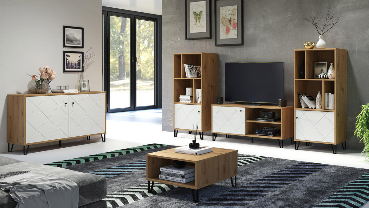 SIDEBOARD weiß - Eichefarben, Holzwerkstoff (123/76/40cm) - ebuy24