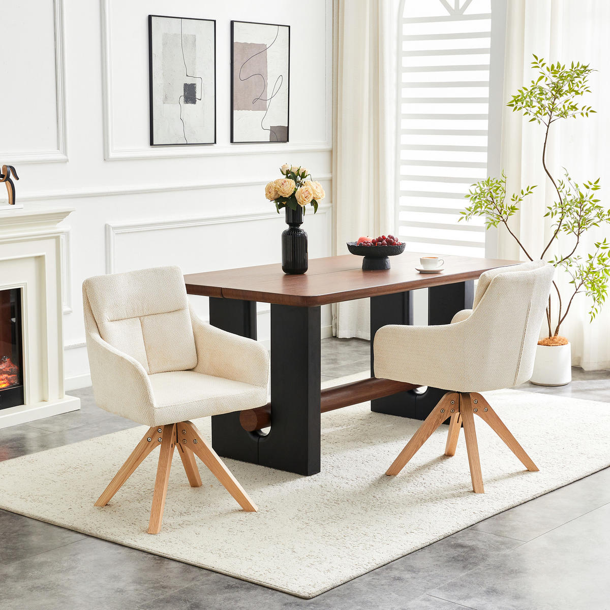 ESSZIMMERSTUHL 2er-Set mit Drehfunktion Hellbeige Massivholz - Beige, Holz (43/87/45cm) - Meubliv