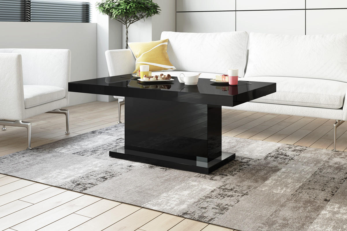 COUCHTISCH rechteckig Schwarz Hochglanz auziehbar höhenverstellbar 120/70/50 cm - Schwarz Hochglanz, Holzwerkstoff (70/120/50cm)