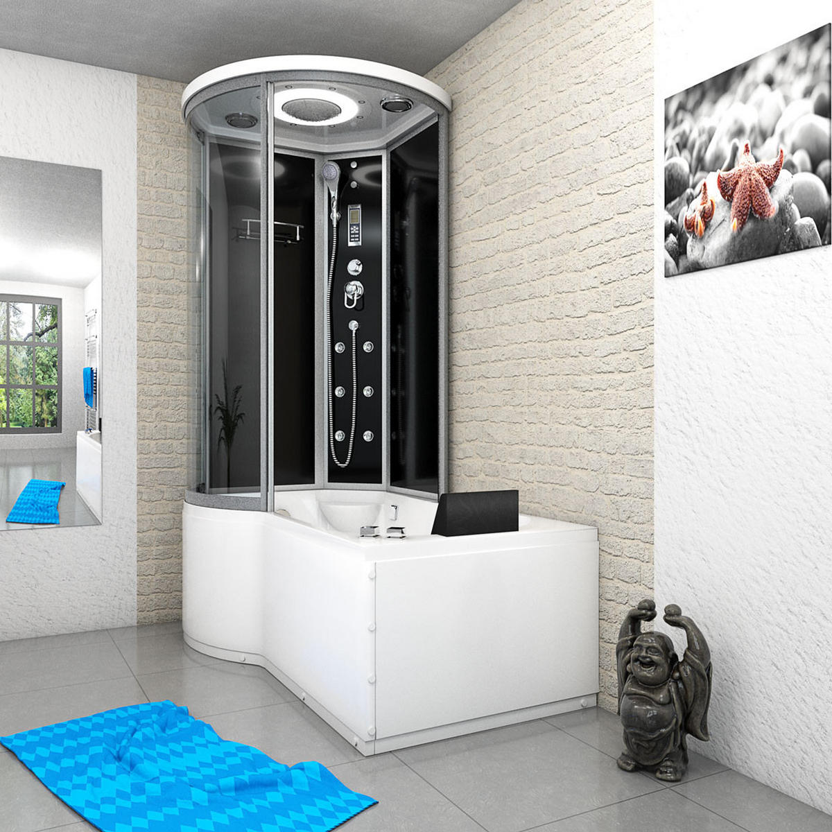 WHIRLPOOL Wanne Duschkabine sw K55-R31-WP-EC 100x1 - Schwarz, Glas/Kunststoff (170/220/98cm) - AcquaVapore by Sandra Jentho