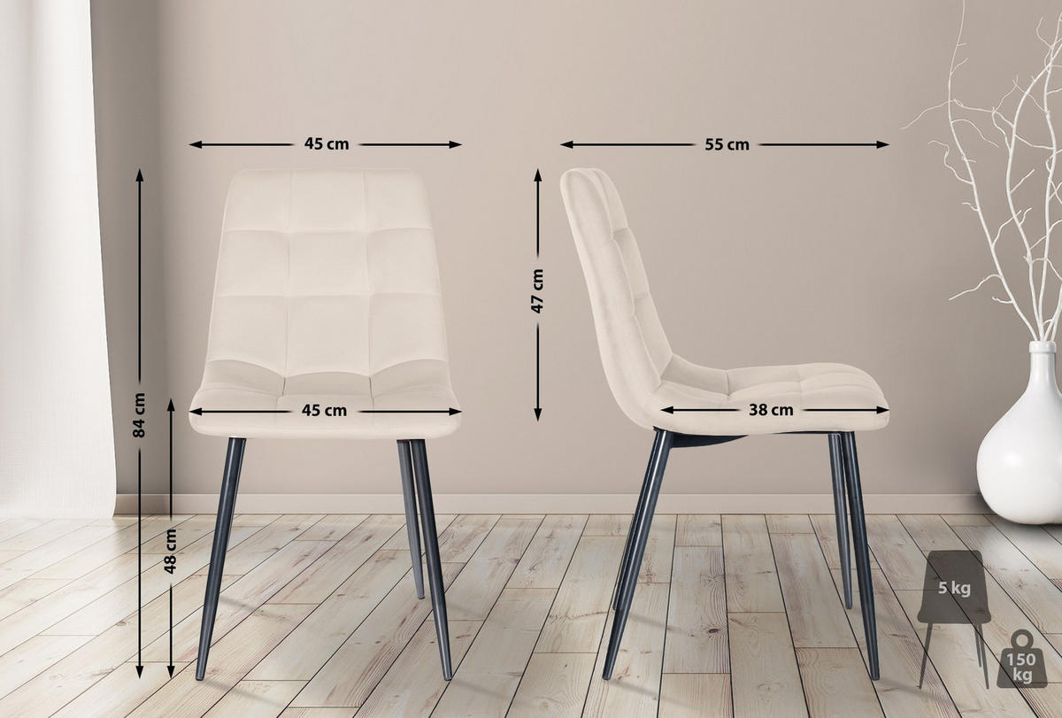 ESSZIMMERSTUHL VOUL Creme Samt - Creme, Textil/Metall (45/84/55cm) - DELUKE