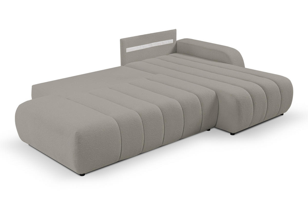 ECKSOFA Baloo mit Schlaffunktion und Bettkasten, komfortable Polsterung, Stoffbezug, lose Rückenkissen, freistehend, RECHTS, 276x176x88 cm, Light Grey - Hellgrau, Holz/Textil (276/176cm) - DomoHome