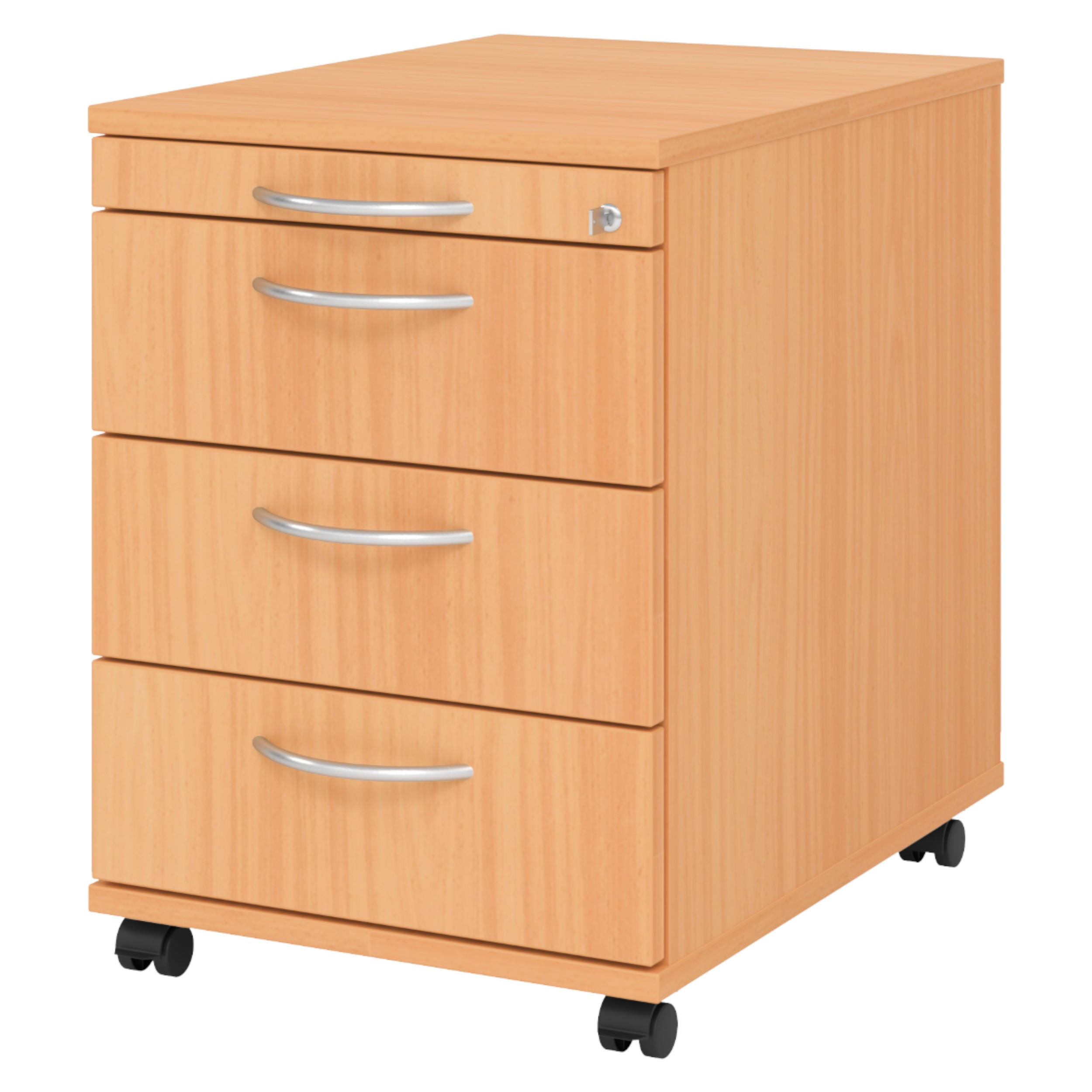 ROLLCONTAINER - 3 Materialschubladen 58/42,8/59 cm in Buchefarben Bogengriff (Metall) - Buchefarben, Holzwerkstoff (42.8/59/58cm) - bümö