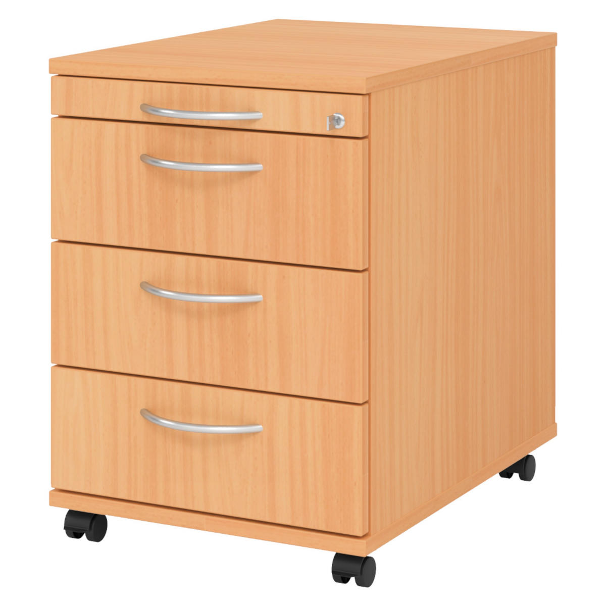 ROLLCONTAINER - 3 Materialschubladen 58/42,8/59 cm in Buchefarben Bogengriff (Metall) - Buchefarben, Holzwerkstoff (42.8/59/58cm) - bümö