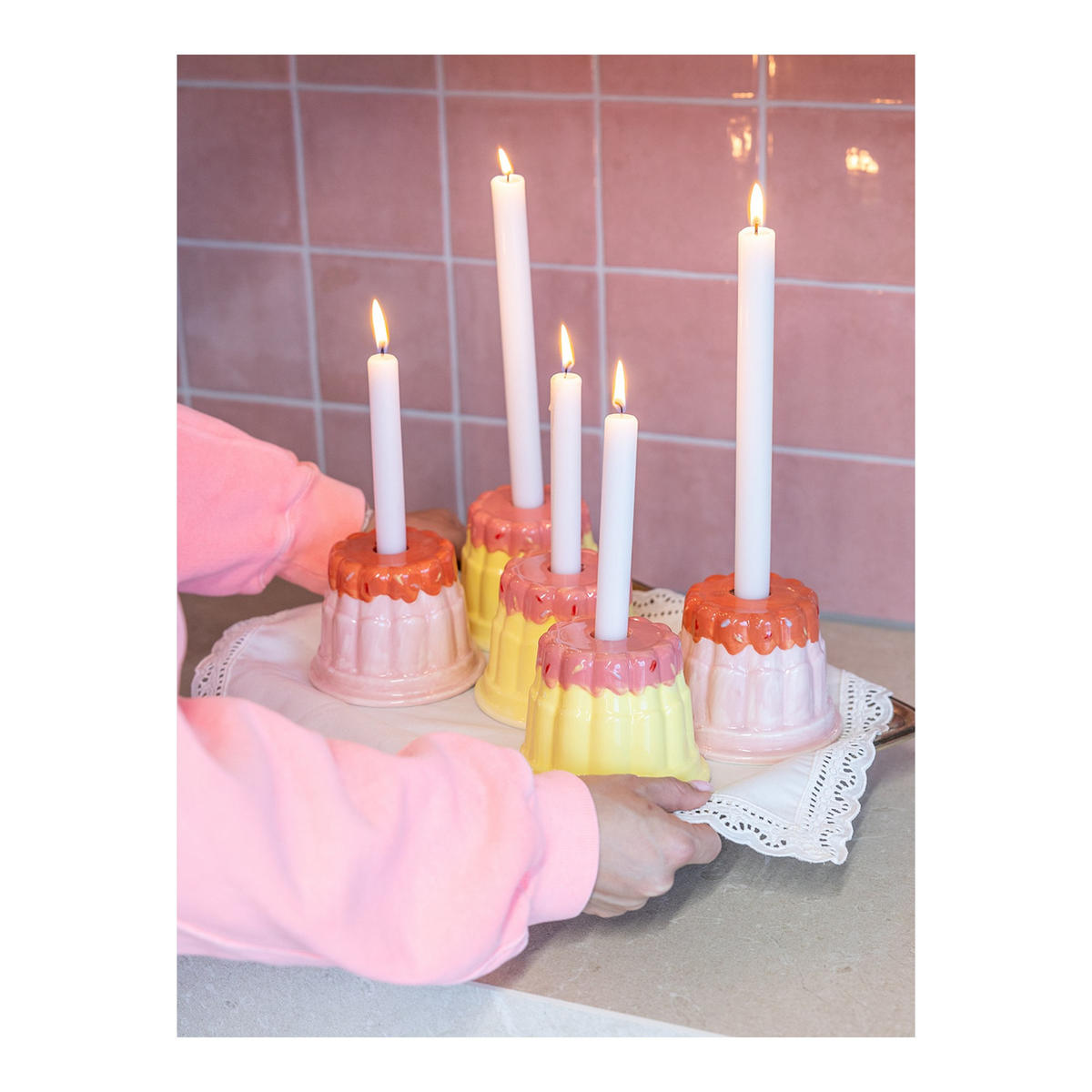 KERZENHALTER Blond Geburtstag - Gelber Pudding in Bunt - 9cm - Multicolor, Keramik (12/9/8cm) - Blond Amsterdam