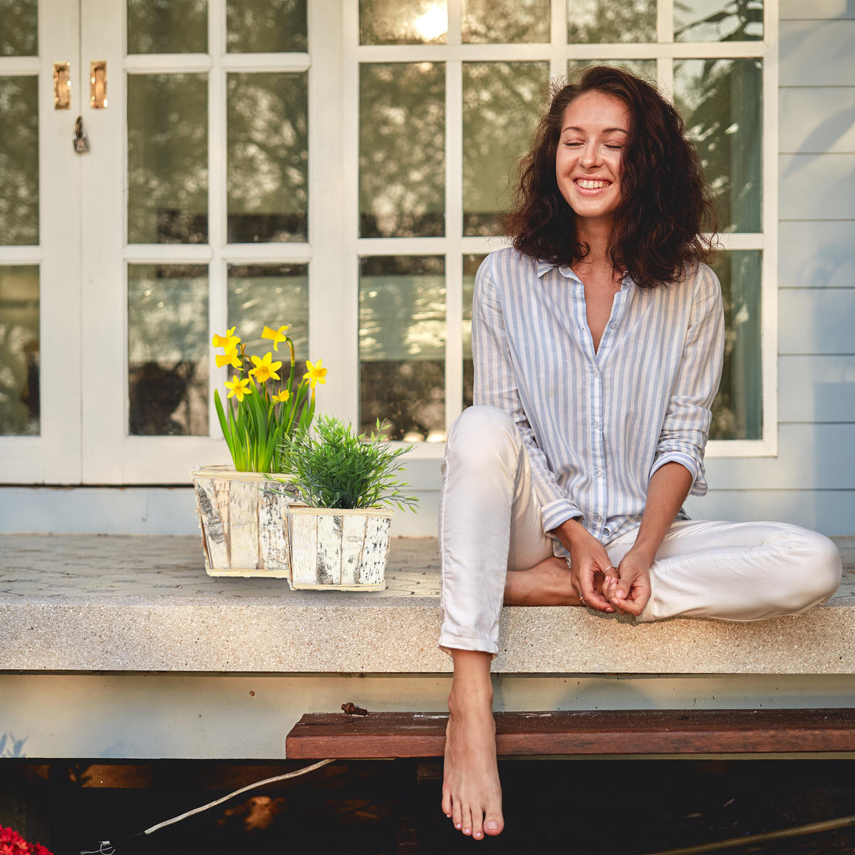 4XBLUMENTOPF - Multicolor, Holz/Textil (23/16/23cm) - Relaxdays