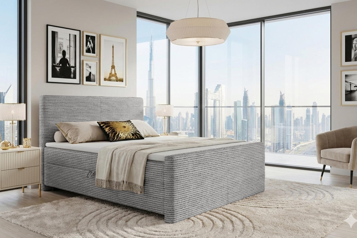 BOXBETT MIDI 140/200 in Cord Hellgrau H3 - Hellgrau, Holz/Holzwerkstoff (140/200cm) - Deine Möbel 24