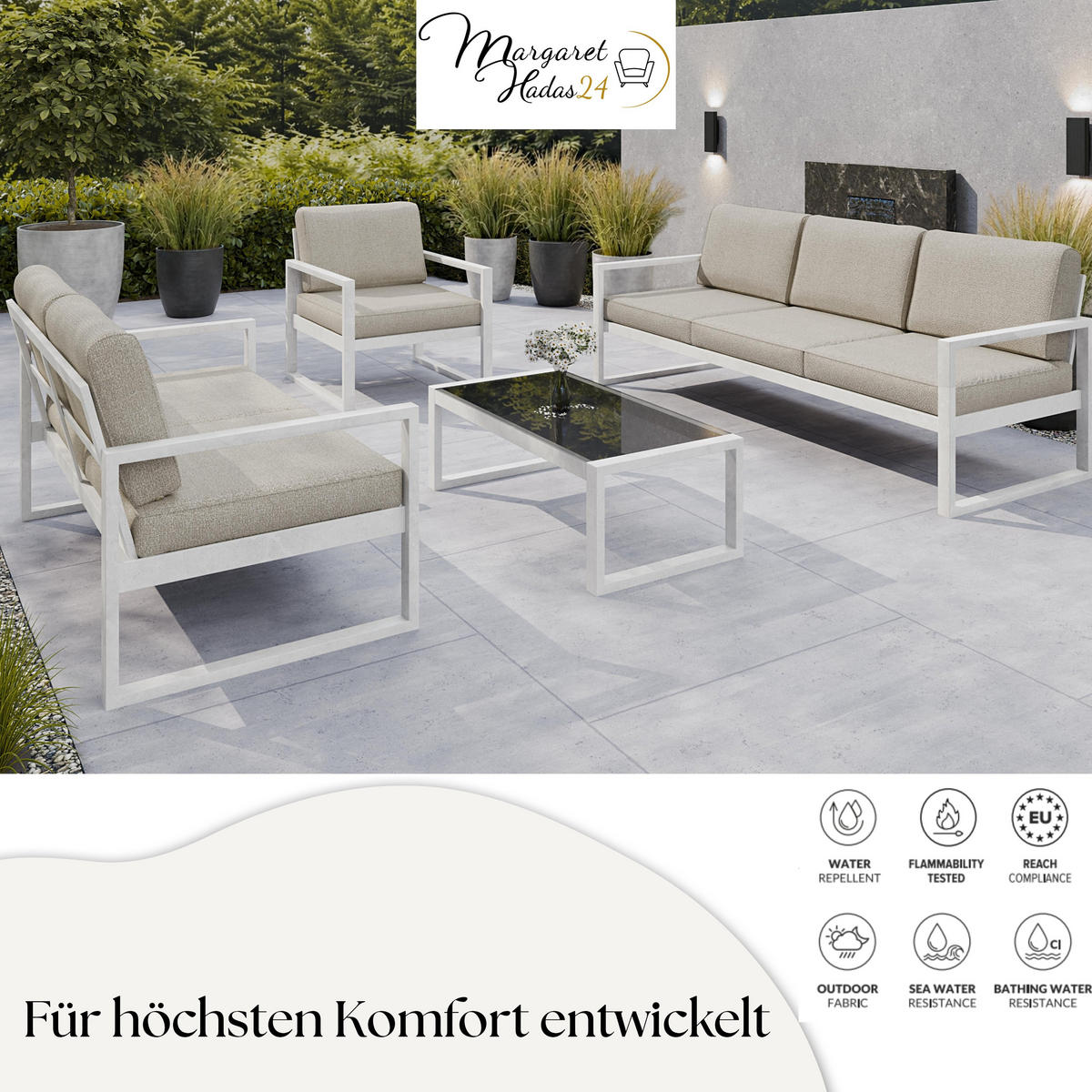 GARTENSESSEL Madera 76x80 cm, weiß, ecru - Ecru/Weiß, Kunststoff/Metall (76/86/80cm) - Margaret Hadas24