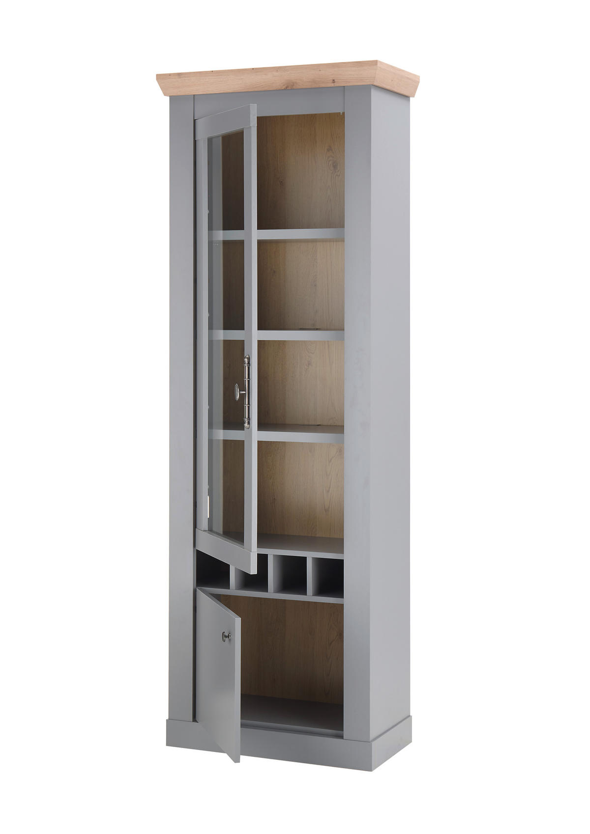 VITRINE C14 Light Gray & Artisan Eiche 71x201x37 cm - Grau, Holzwerkstoff (71/201/37cm) - Livojo