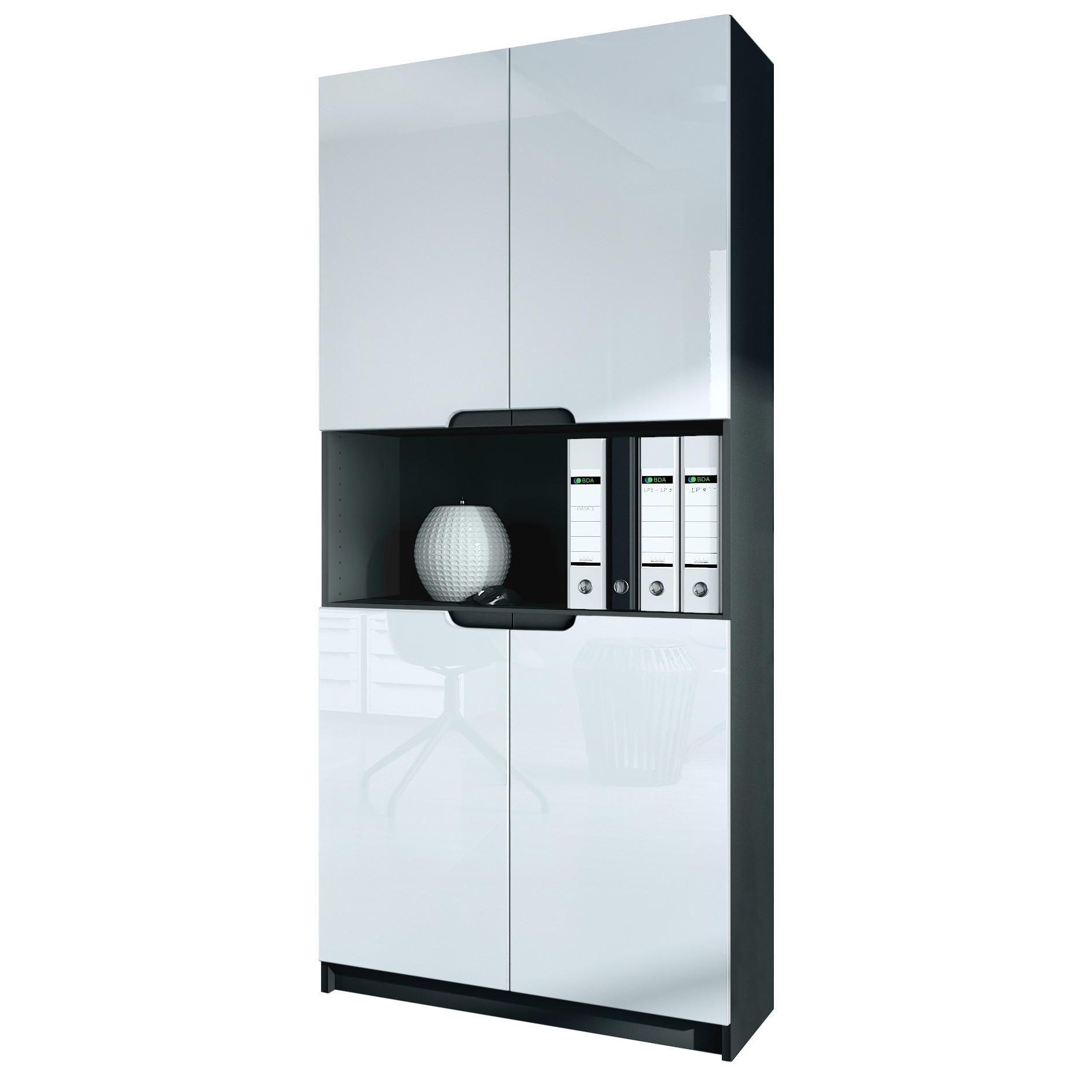 Vladon Büroschrank Weiß Hochglanz 82x184x37 cm