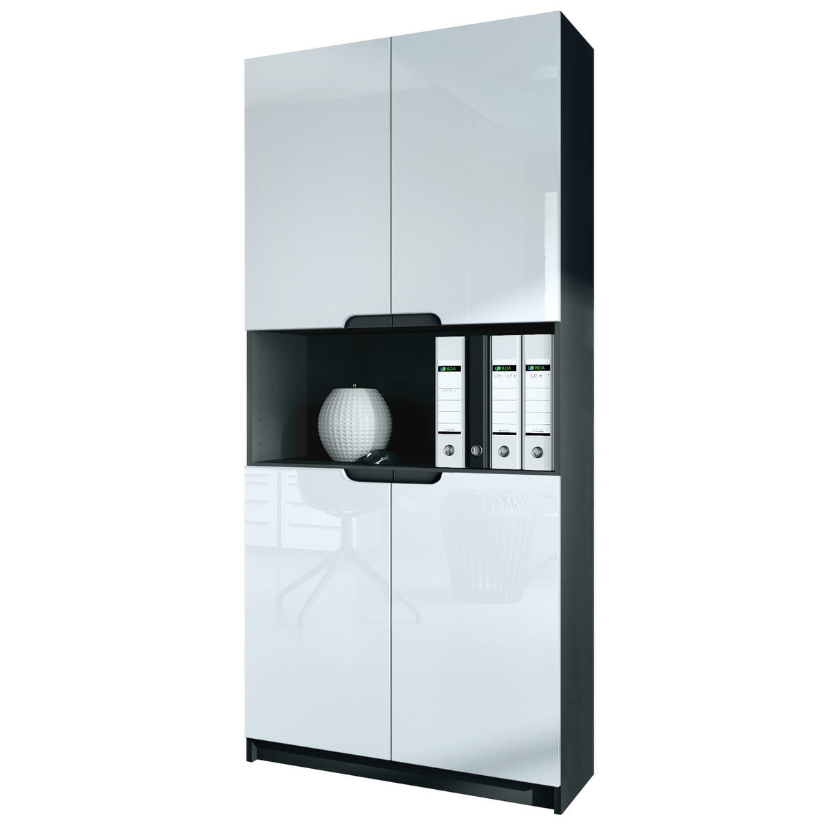 BÜROSCHRANK Logan Fronten in Weiß Hochglanz - Weiß Hochglanz, Holzwerkstoff (82/184/37cm) - Vladon