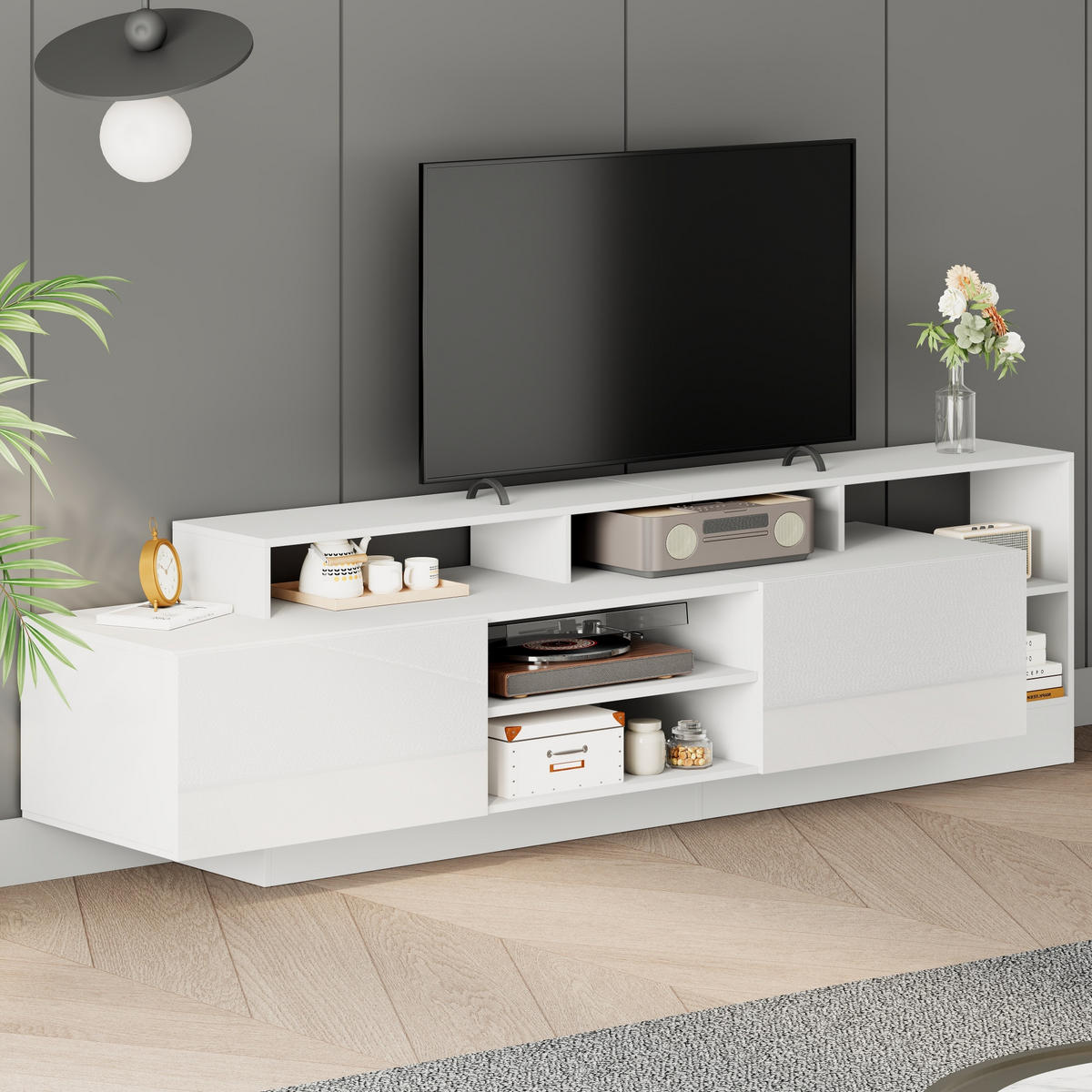 TV-LOWBOARD 190x40x48.5 cm Hochglanz LED Offene Fächer - Weiß, Holzwerkstoff (40/48.5/190cm) - FLIEKS