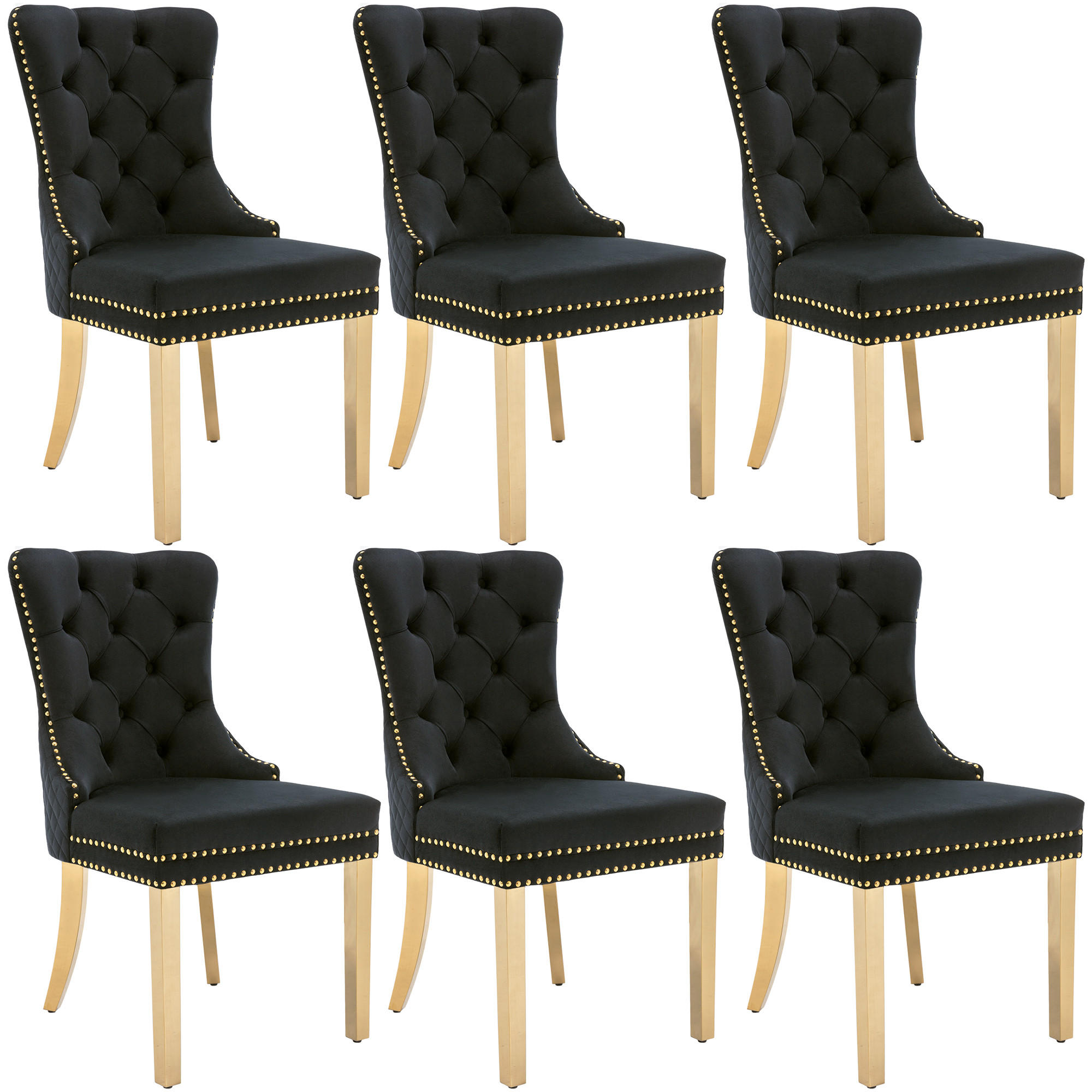 STUHL-SET DE-36992 6 Stück mit runden Zugringen Schwarz - Schwarz, Metall (45/95/50.5cm) - ComfortXL