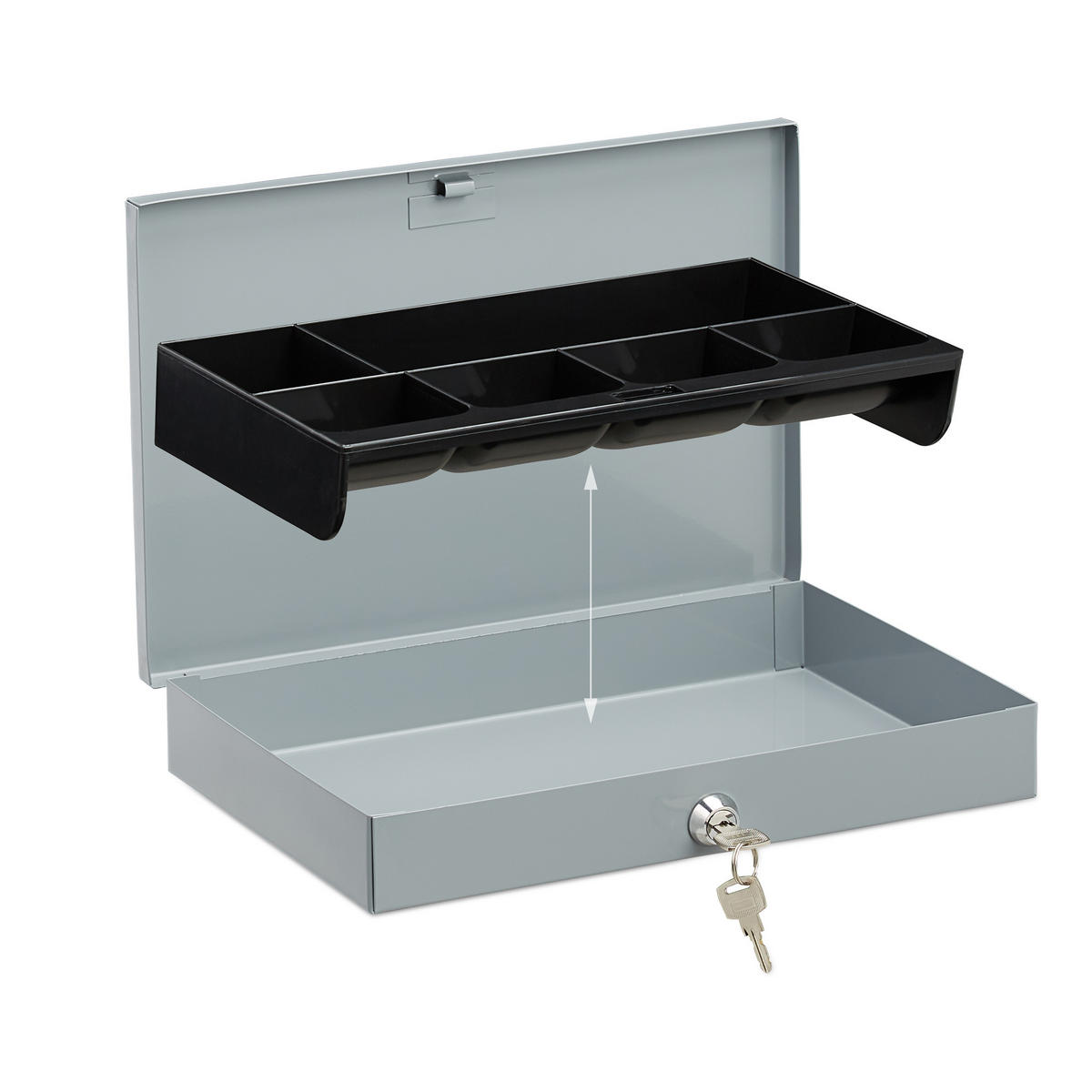 GELDKASSETTE - Grau, Kunststoff/Metall (30/5/20.5cm) - Relaxdays