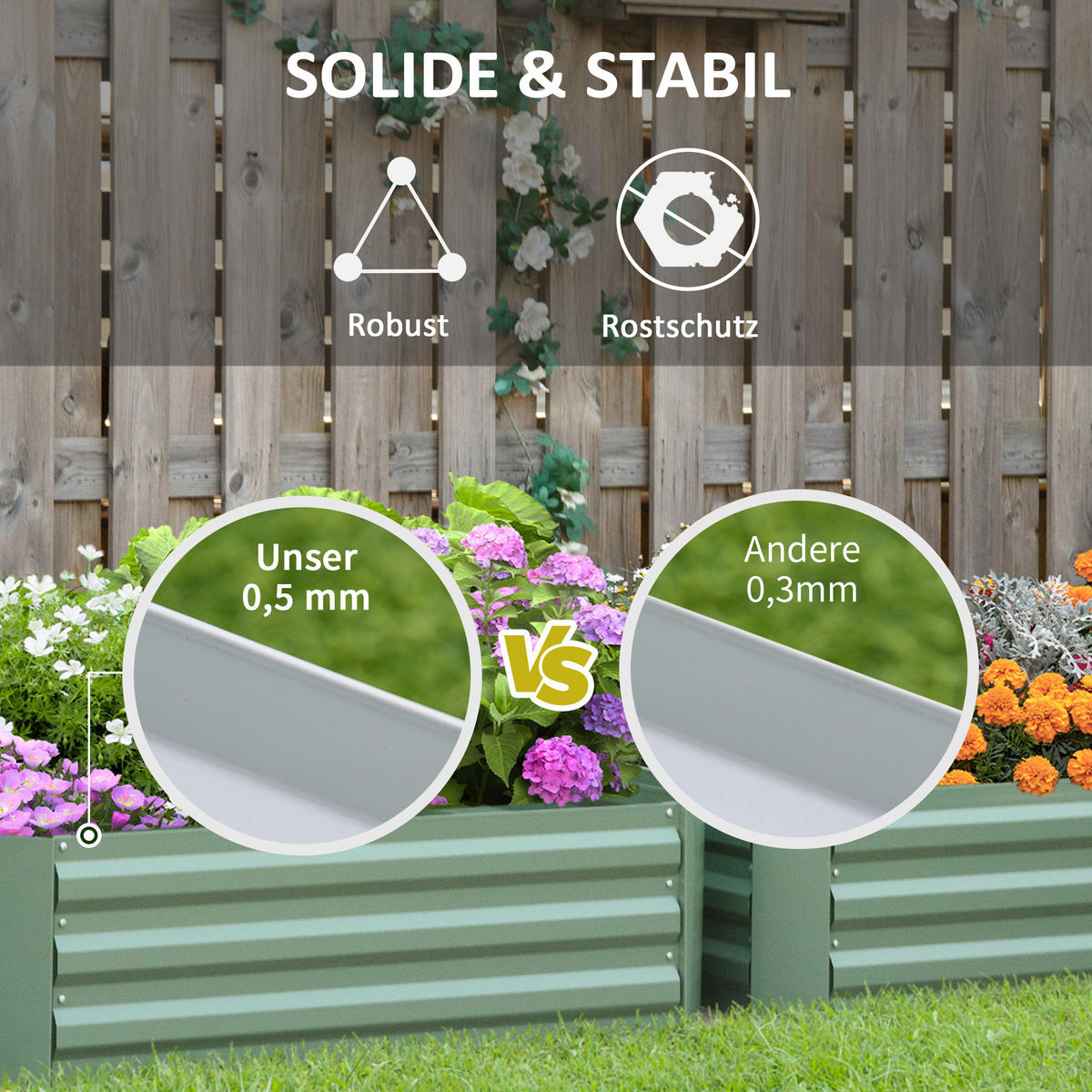 PFLANZENBEET-SET, Pflanzkübel, Blumenkübel für Garten, Terrasse, Verzinkter Stahl, Grün, 100 x 100 x 30 cm - Grün, Metall (100/30/100cm) - Outsunny