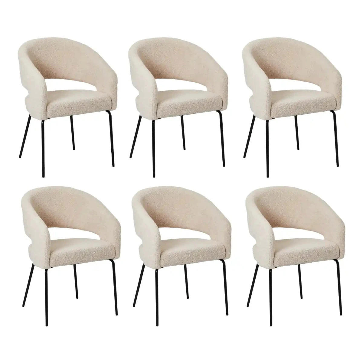 ARMLEHNSTUHL-SET 6 Stück in Teddystoff Beige - Beige/Schwarz, Textil/Metall (57/81/56cm) - Furnhouse