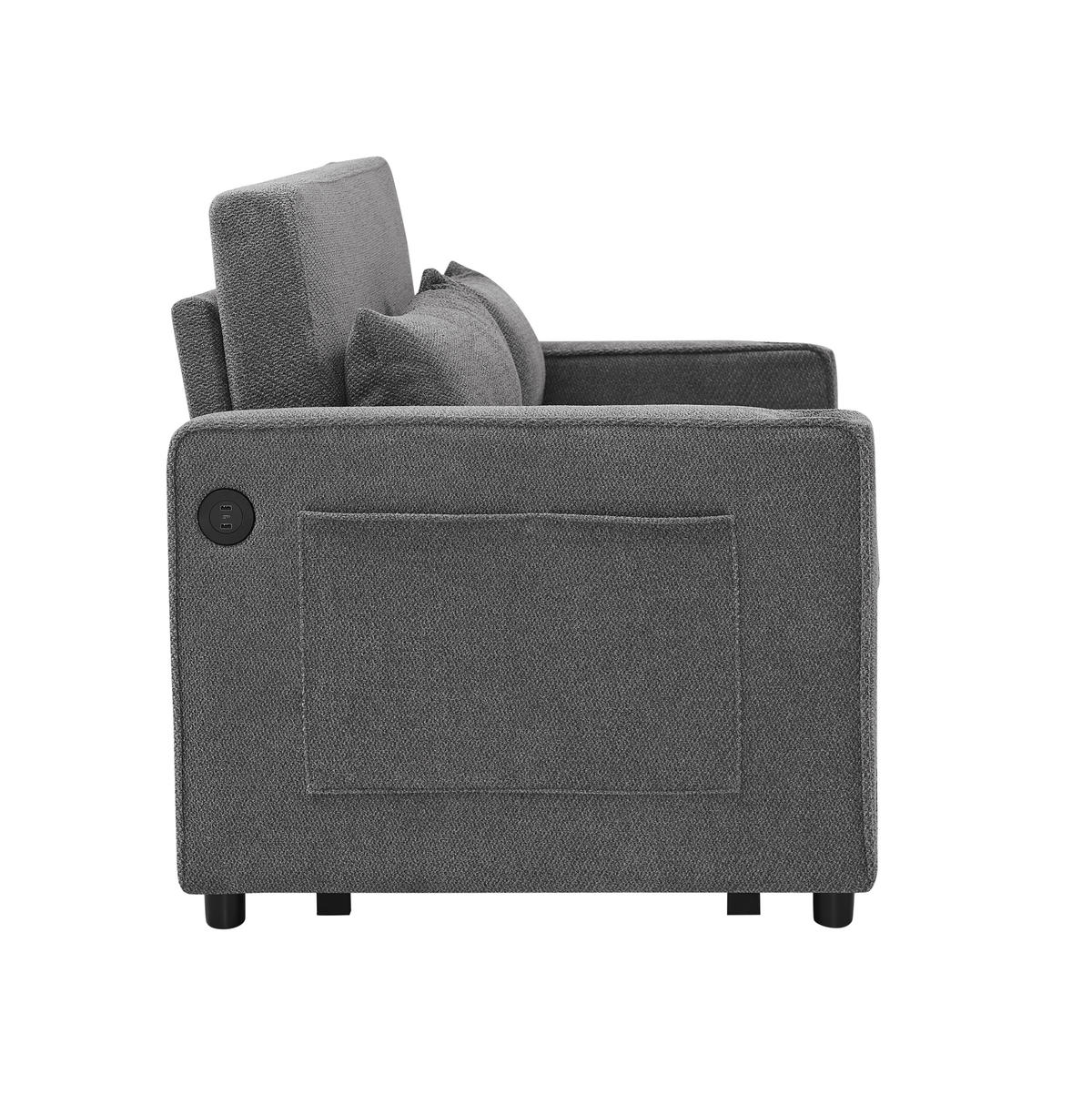 SCHLAFSOFA 2-Sitzer aus Holz und Stoff mit USB-Ladefunktion Dunkelgrau - Dunkelgrau, Holz (134/73/195cm) - Modenvie