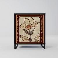 SIDEBOARD TIMELESS FLORA, Schwarz, 57,5x42x67,5 cm, Schwarze Metall-Rahmenfüße - Multicolor/Schwarz, Holzwerkstoff/Metall (57.5/67.5/42cm) - SpaceRebels