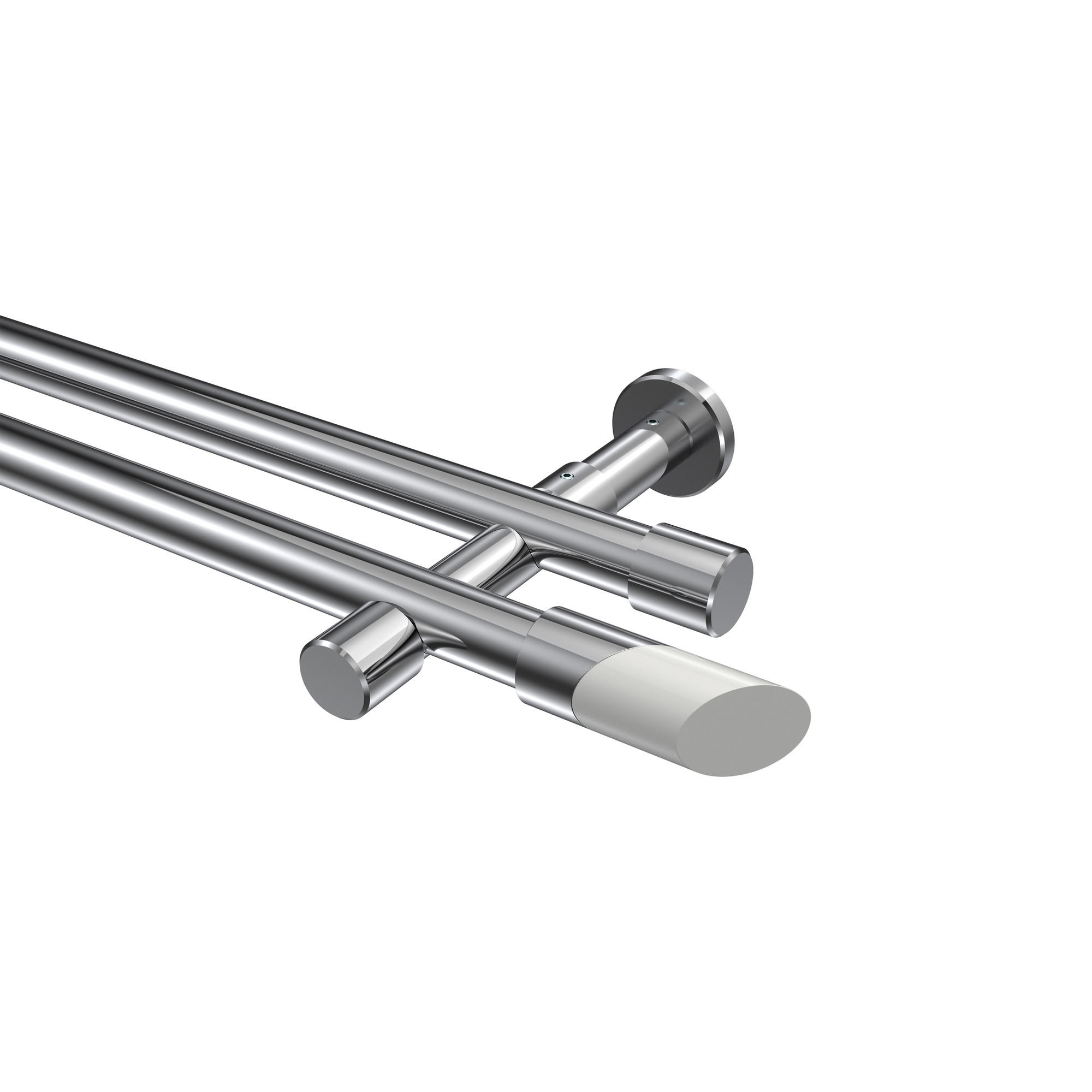 GARDINENSTANGEN-SET Prestige Verano 200 cm, 2-läufig (ohne Ringe), 20 mm Ø Chrom - Chromfarben/Weiß, Metall (200cm) - INTERDECO