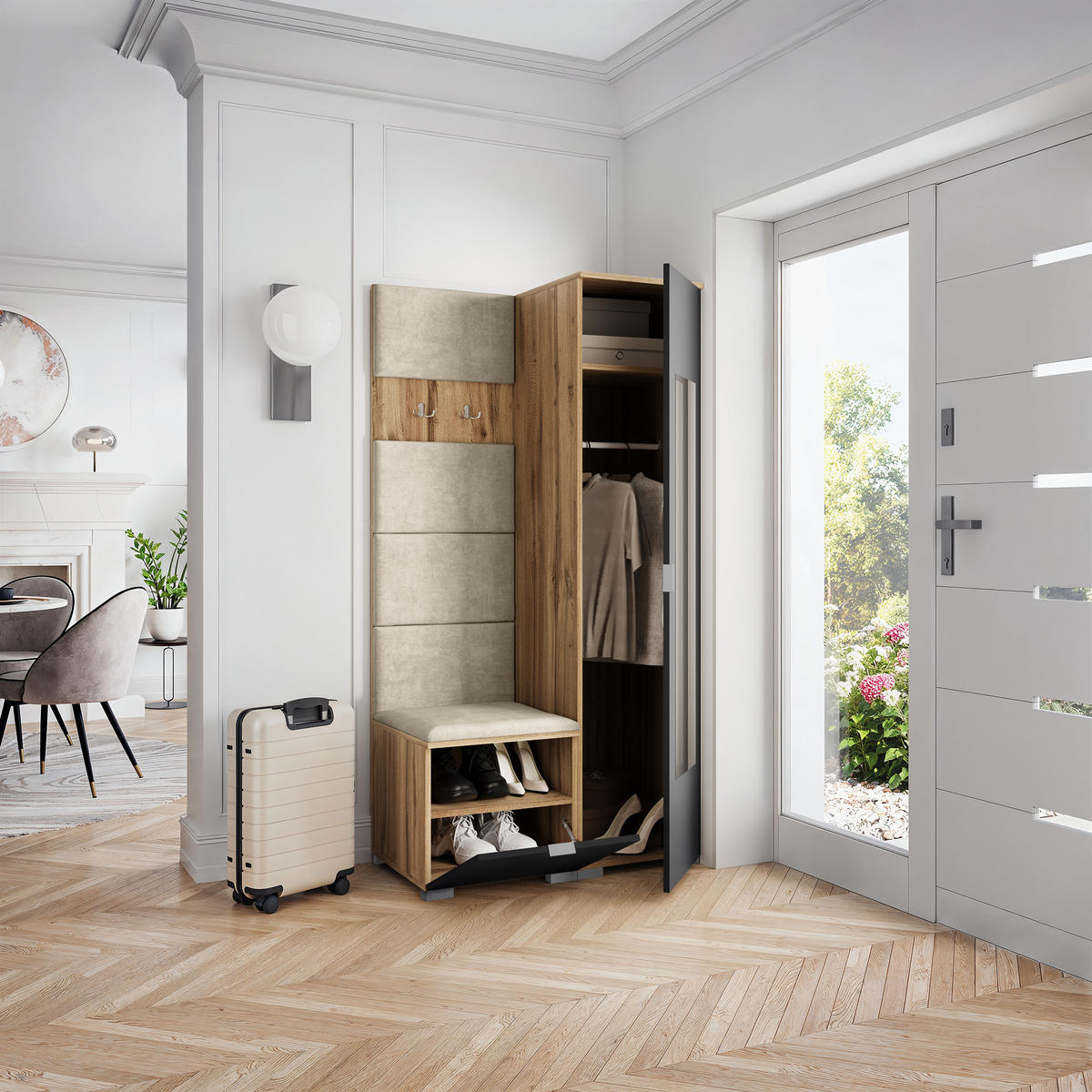 GARDEROBENSCHRANK LORI 95/181/51 cm Modern Eiche Wotan - Eiche Wotan/Schwarz, Holzwerkstoff (95/181/51cm) - MASSENO