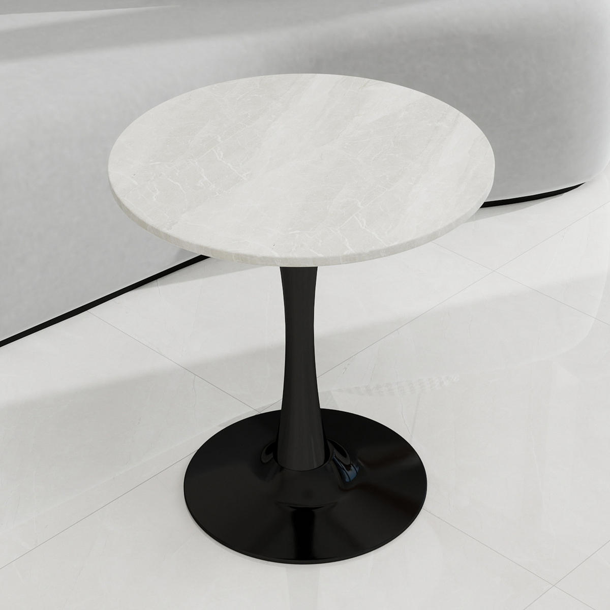 BEISTELLTISCH 70 cm rund im modernen Stil mit Tischplatte in Marmoroptik, Schwarz, Weiß - Schwarz, Stein (70/70/72cm) - Modfu