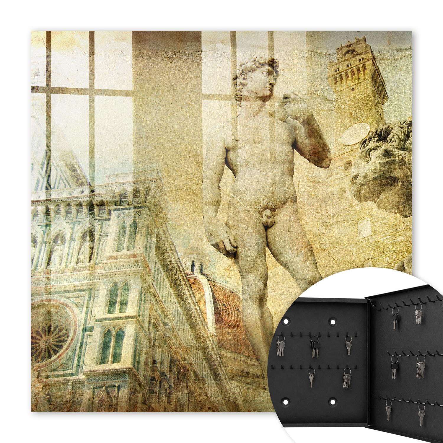 SCHLÜSSELBOX Schwarz 30x30 cm- Türöffnung nach rechts - Florentiner Renaissance - Beige, Metall (30/30/5cm) - TULUP