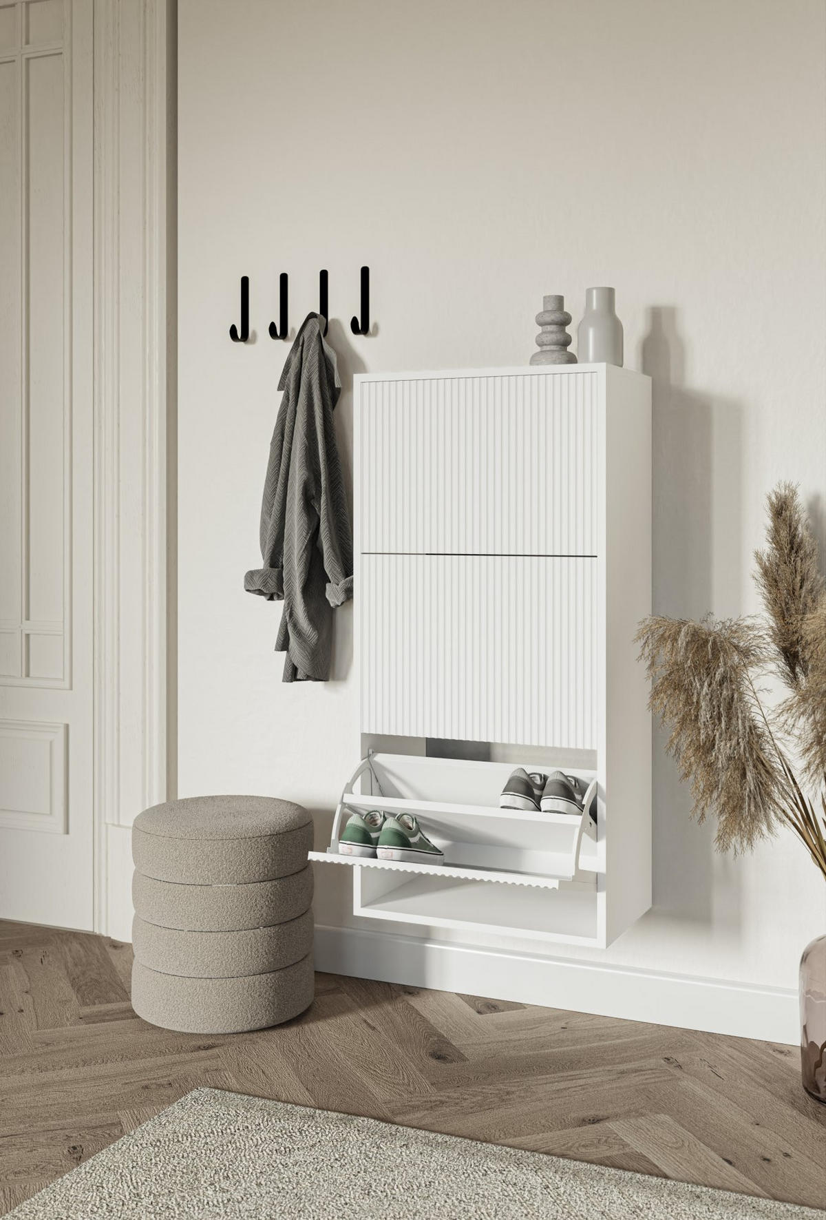 WAND-SCHUHSCHRANK Veldio mit 3 Klappen Weiß 50 cm - Weiß, Holzwerkstoff (50/103/30cm) - Selsey