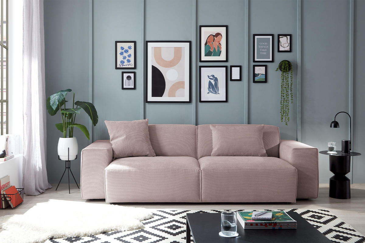 SOFA RANI Pink Cord - Pink/Schwarz, Kunststoff/Textil (256/71/101cm) - KAWOLA