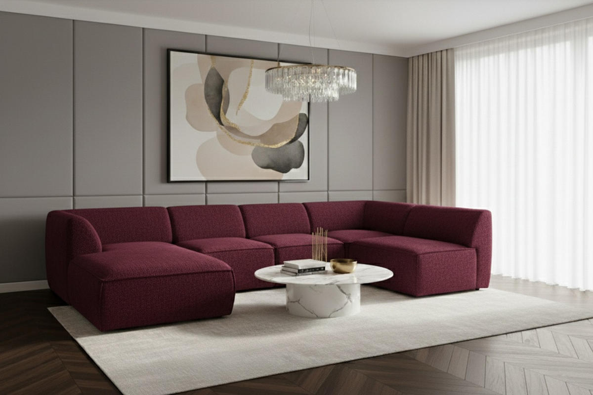 WOHNLANDSCHAFT MOVO - modulares Ecksofa bordeaux – modernes Design und flexible Gestaltung, links - Dunkelgrün/Bordeaux, Kunststoff/Textil (156/78/345cm) - KS Home Concept