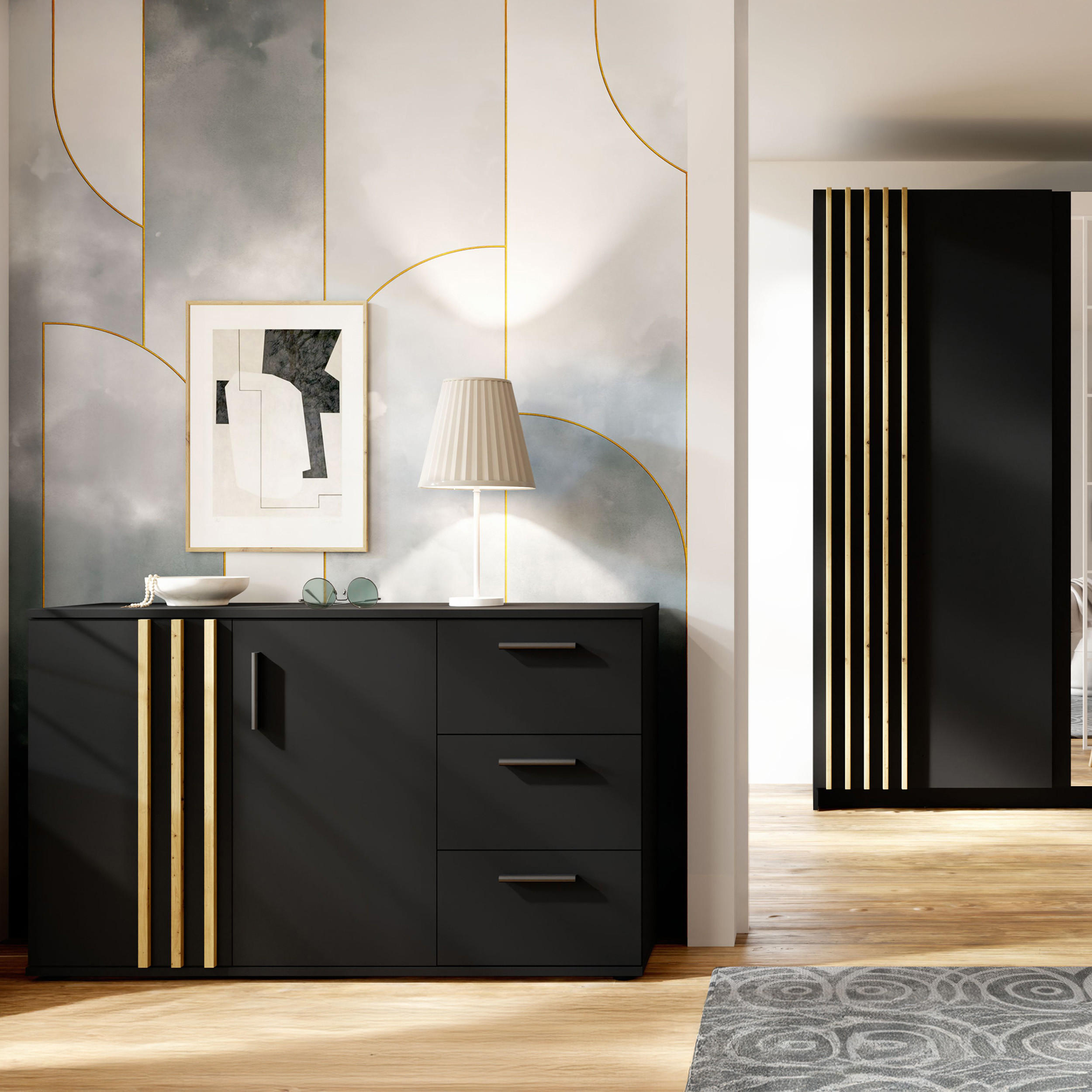 KOMMODE FERIO Kombikommode, Modern - Schwarz, Holzwerkstoff (120/73/35cm) - KONSIMO®
