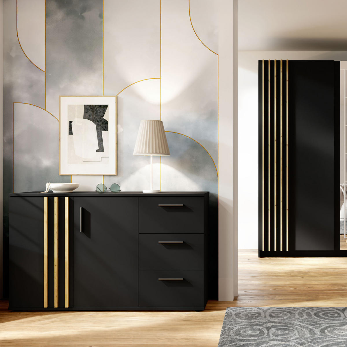 KOMMODE FERIO Kombikommode, Modern - Schwarz, Holzwerkstoff (120/73/35cm) - KONSIMO®
