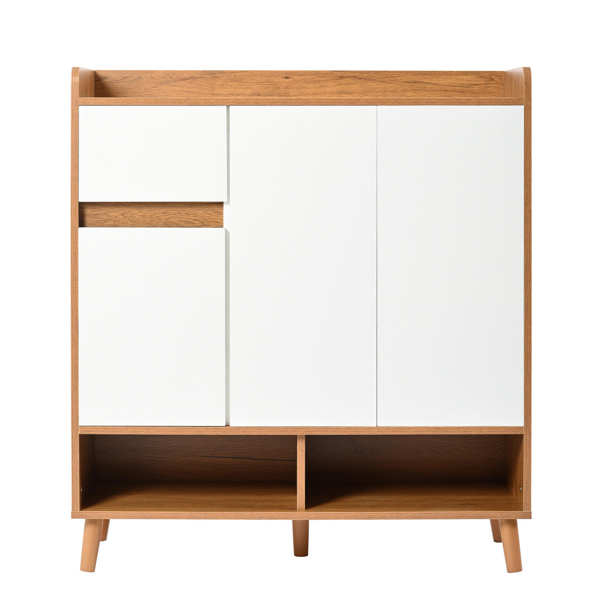 SCHUHSCHRANK 90/35/99 cm in Weiß/Natur mit verstellbaren Einlegeböden - Weiß, Holzwerkstoff (90/99/35cm) - Flora Grace
