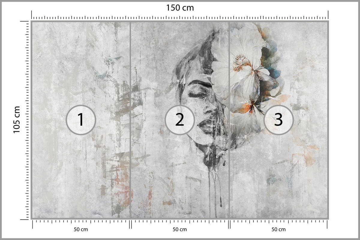 FOTOTAPETE für Schlafzimmer Frau Porträt Blume Beton Abstraktion 150x105 - Blau/Orange, Papier (150/105cm) - Muralo