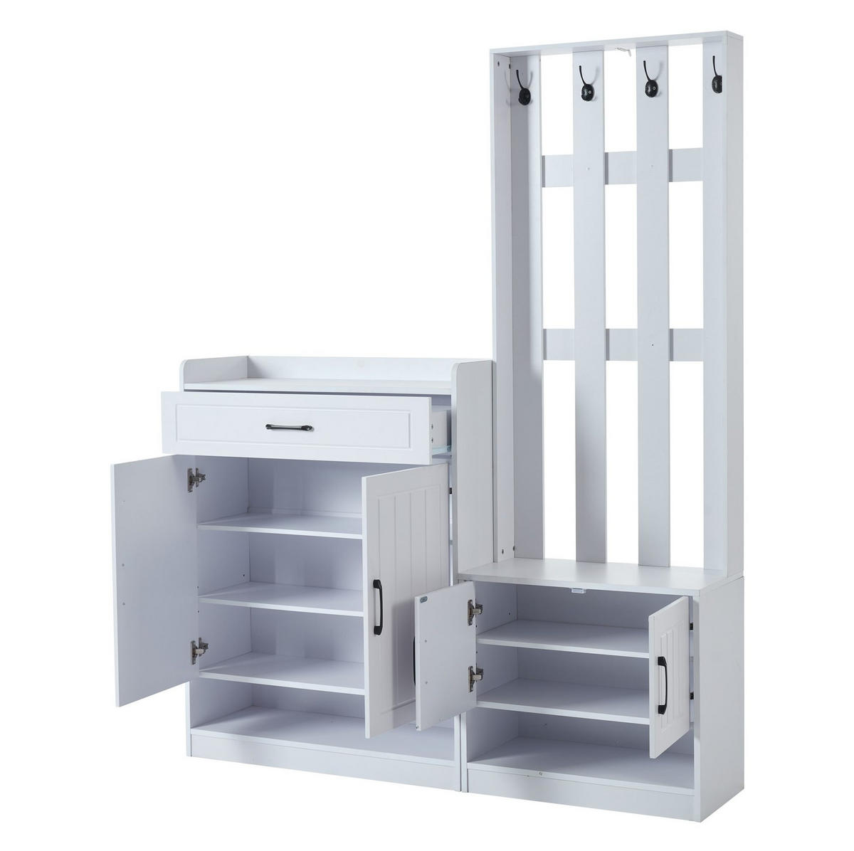 GARDEROBE 140/180/30,5 cm Weiß aus Spanplatte mit Schuhschrank und Sitzbank 3er Set - Weiß, Holzwerkstoff (30.5/180/140.6cm) - OKMYHOME