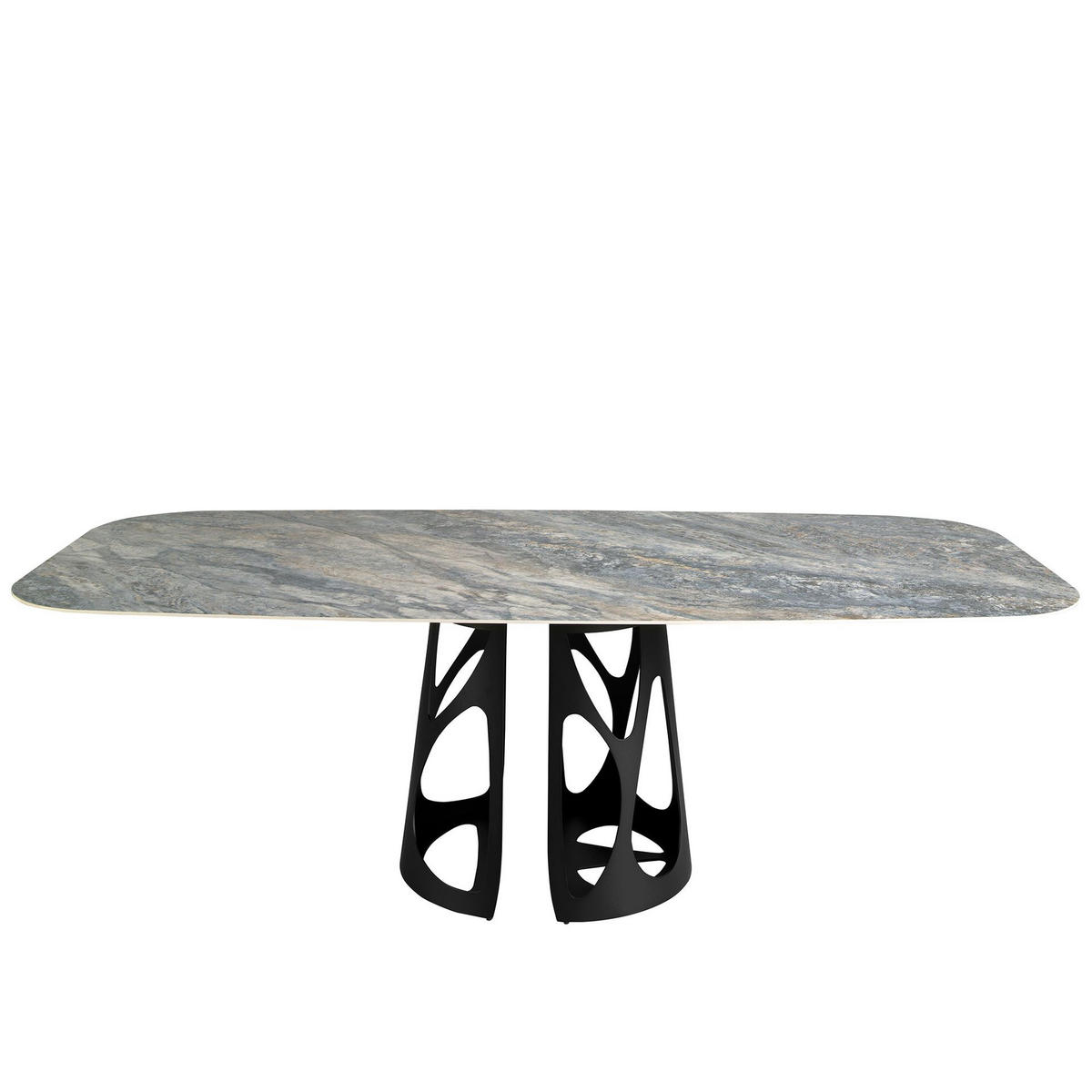 ESSTISCH Esstisch ovales Fass porzellanmarmor aus schwarzer Epoxidstahl Ø238/110/76 cm - Blau/Schwarz, Stein (110/238/76cm) - ANGEL CERDA