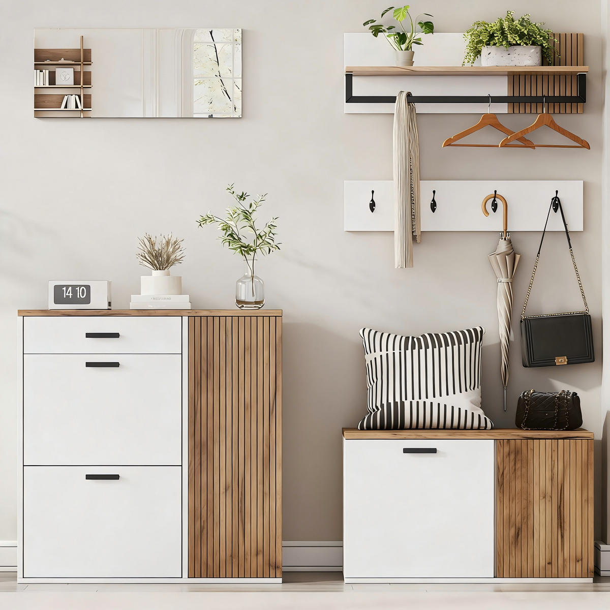 SCHUHSCHRANK aus Spanplatte 85x36x85cm in Weiß mit 5-teiligem Flurset - Weiß, Holzwerkstoff (85/85/36cm) - Modfu