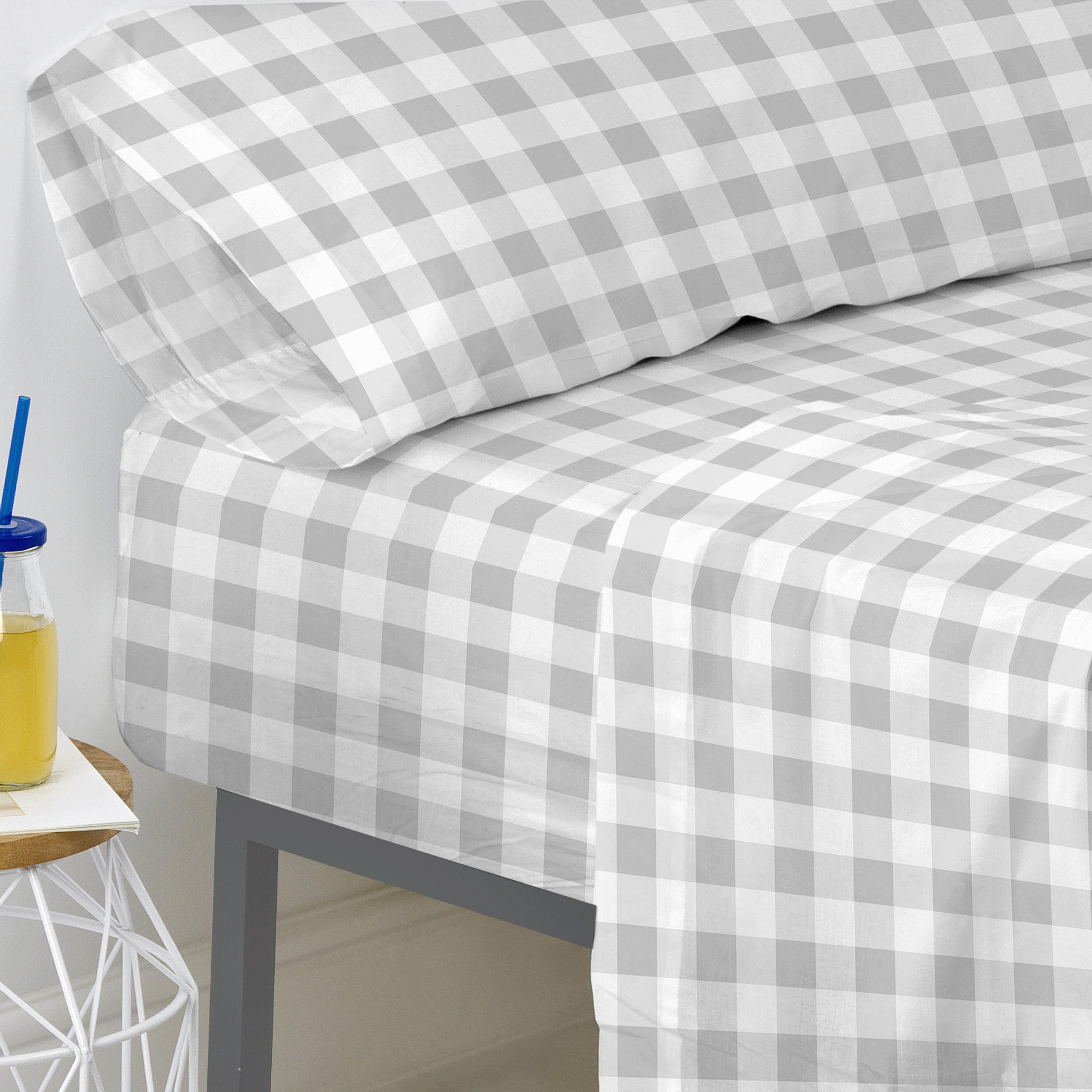 SPANNBETTTUCH vichy 90x200x32 cm grau - Grau, Textil (90/200cm) - Happy Friday