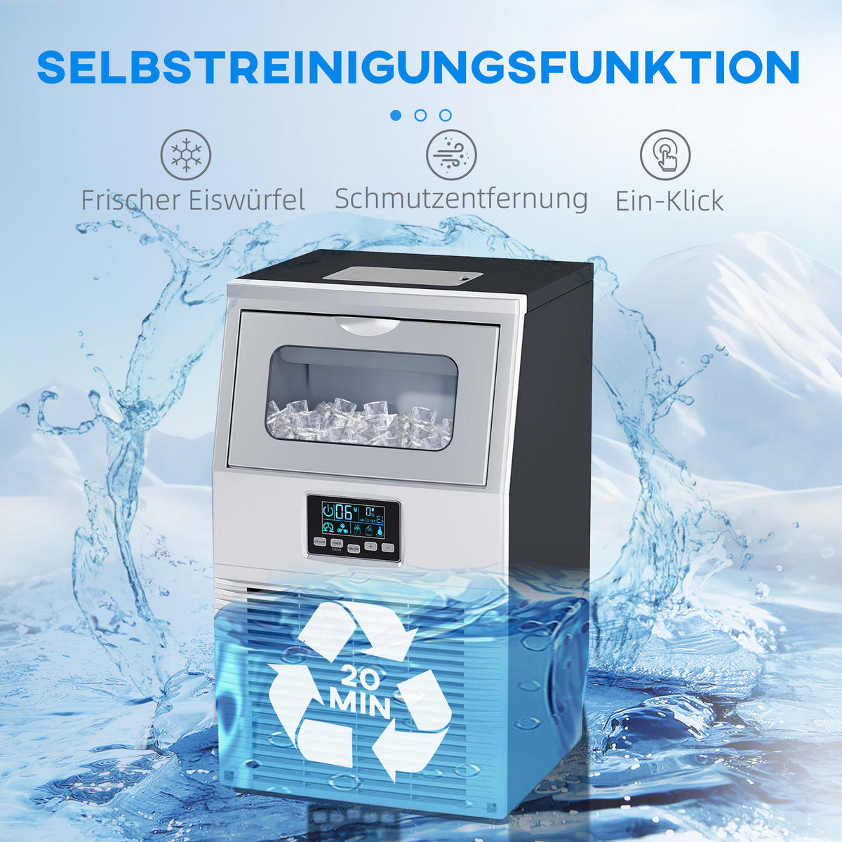 EISWÜRFELMASCHINE aus Stahl ABS Silber Schwarz - Multicolor, Metall (33.9/60.2/34.5cm) - HOMCOM
