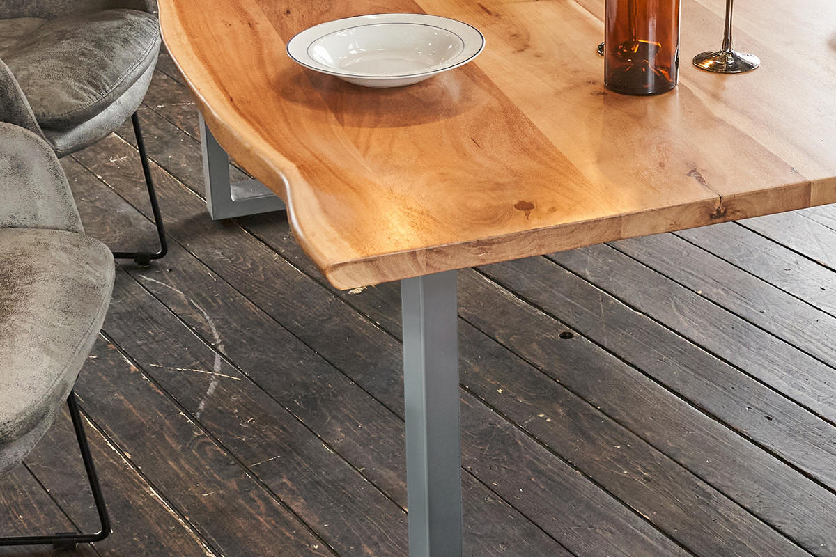 ESSTISCH LORE Holz Akazie - Silberfarben/Naturfarben, Holz/Metall (180/90/78cm) - KAWOLA