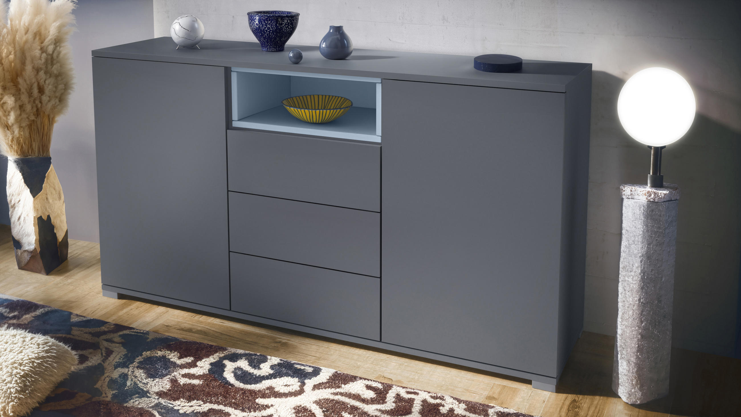 SIDEBOARD Skadu Denim matt - Pastellblau, Holzwerkstoff (138.5/75.5/35cm) - Vladon