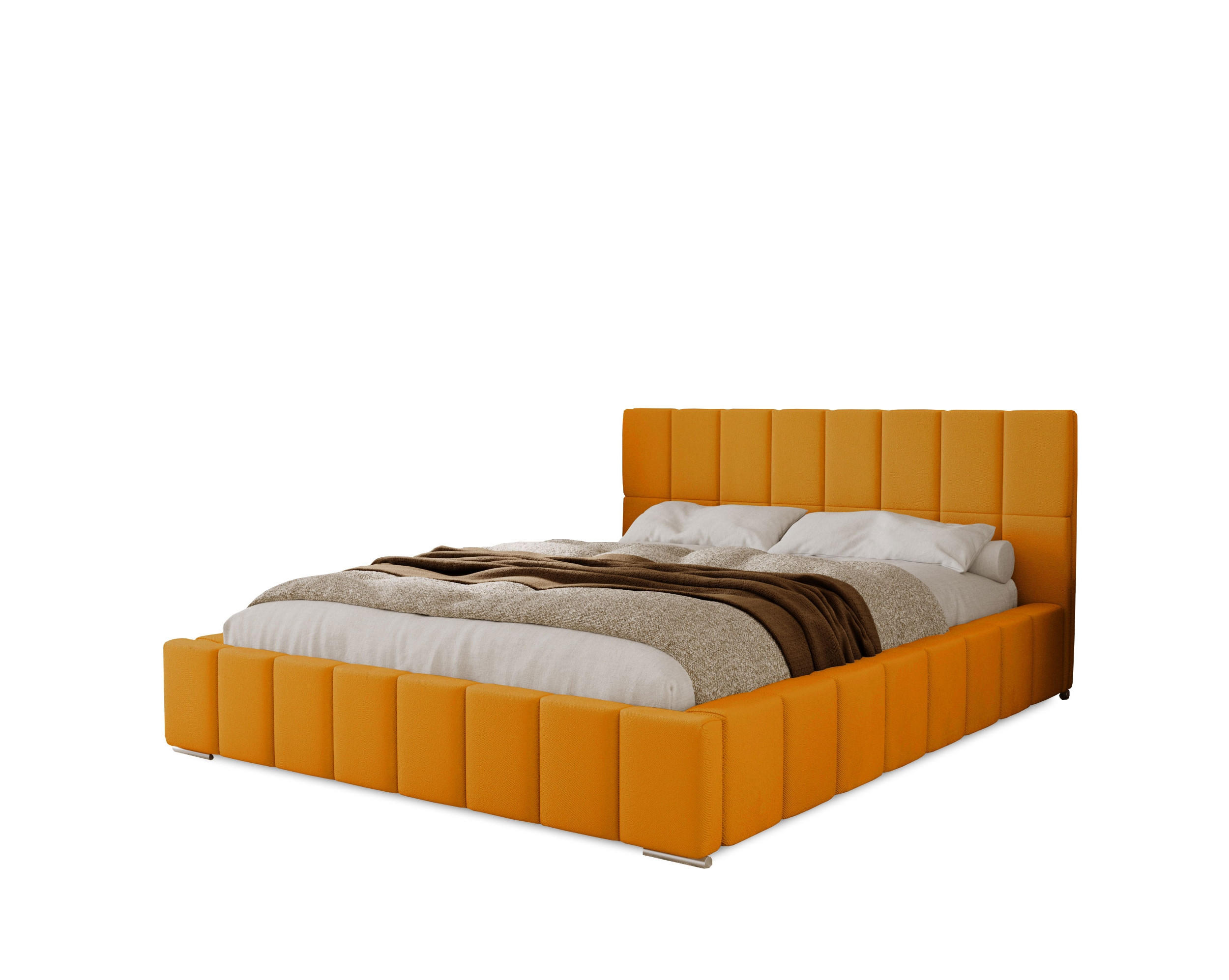 POLSTERBETT Alma 140x200 cm, Doppelbett mit Bettkasten und Lattenrost aus Holz, Velourstoff: Gelb - Gelb, Holz/Textil (140/200cm) - Marpur