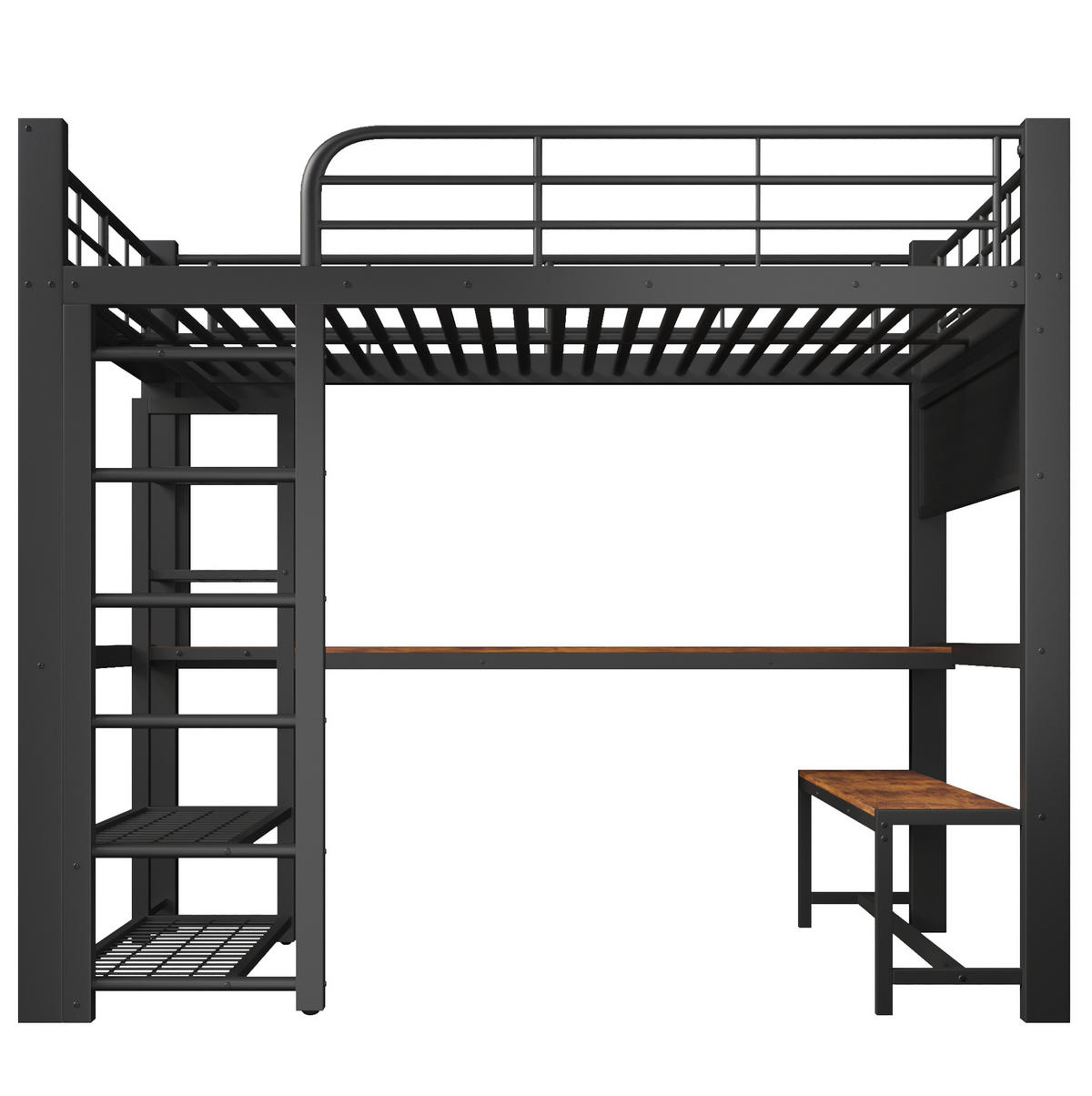 HOCHBETT 140/200 cm Schwarz mit LED und Schreibtisch ohne Matratze - Schwarz, Metall (140/200cm) - MIVRAY