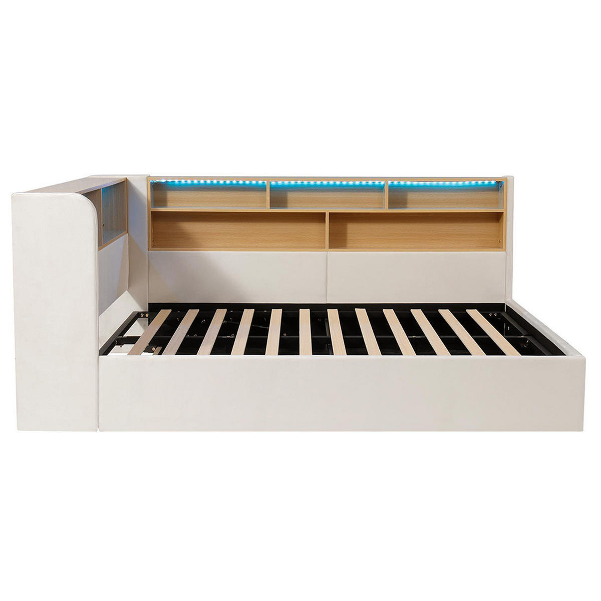 POLSTERBETT 140×190 cm mit LED in Beige - Beige, Textil (140/190cm) - KOMHTOM