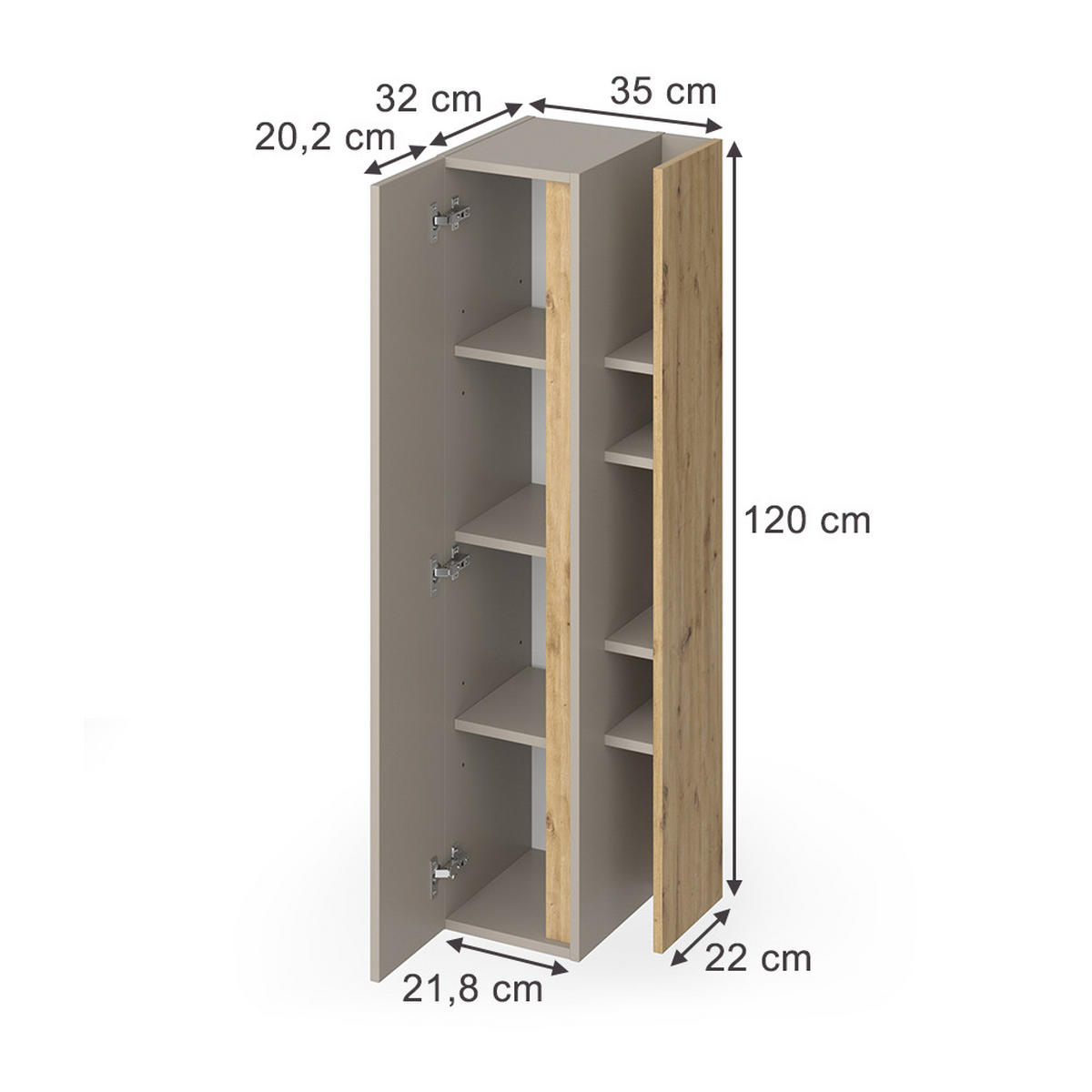 SKŘÍŇKA DO KOUPELNY Edelin Kašmír - kašmírová/světle šedá, kompozitní dřevo (35/120/32cm) - Vicco