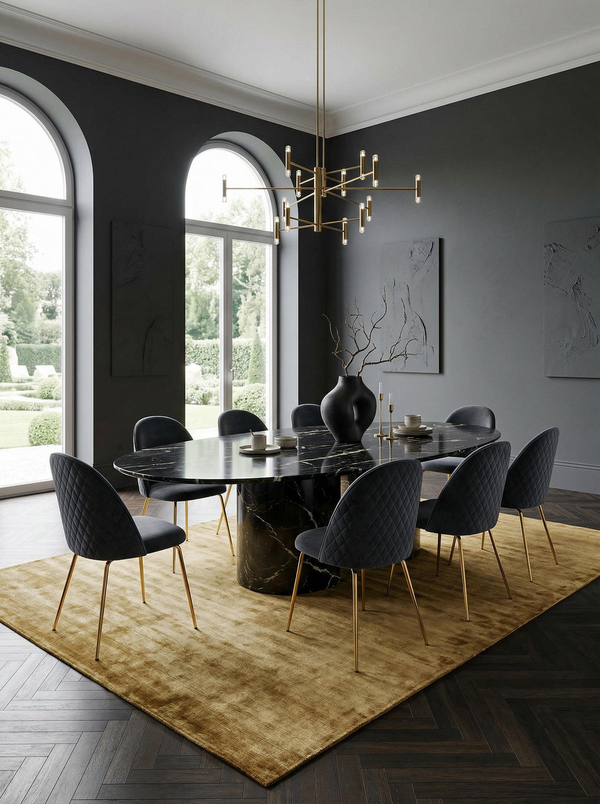 ESSZIMMERSTUHL 2er Set Samtbezug mit Metallgestell Schalenform Skandinavisch gepolstert, Schwarz 53x50x87 cm - Goldfarben/Schwarz, Textil/Metall (53/87/50cm) - KADIMA DESIGN