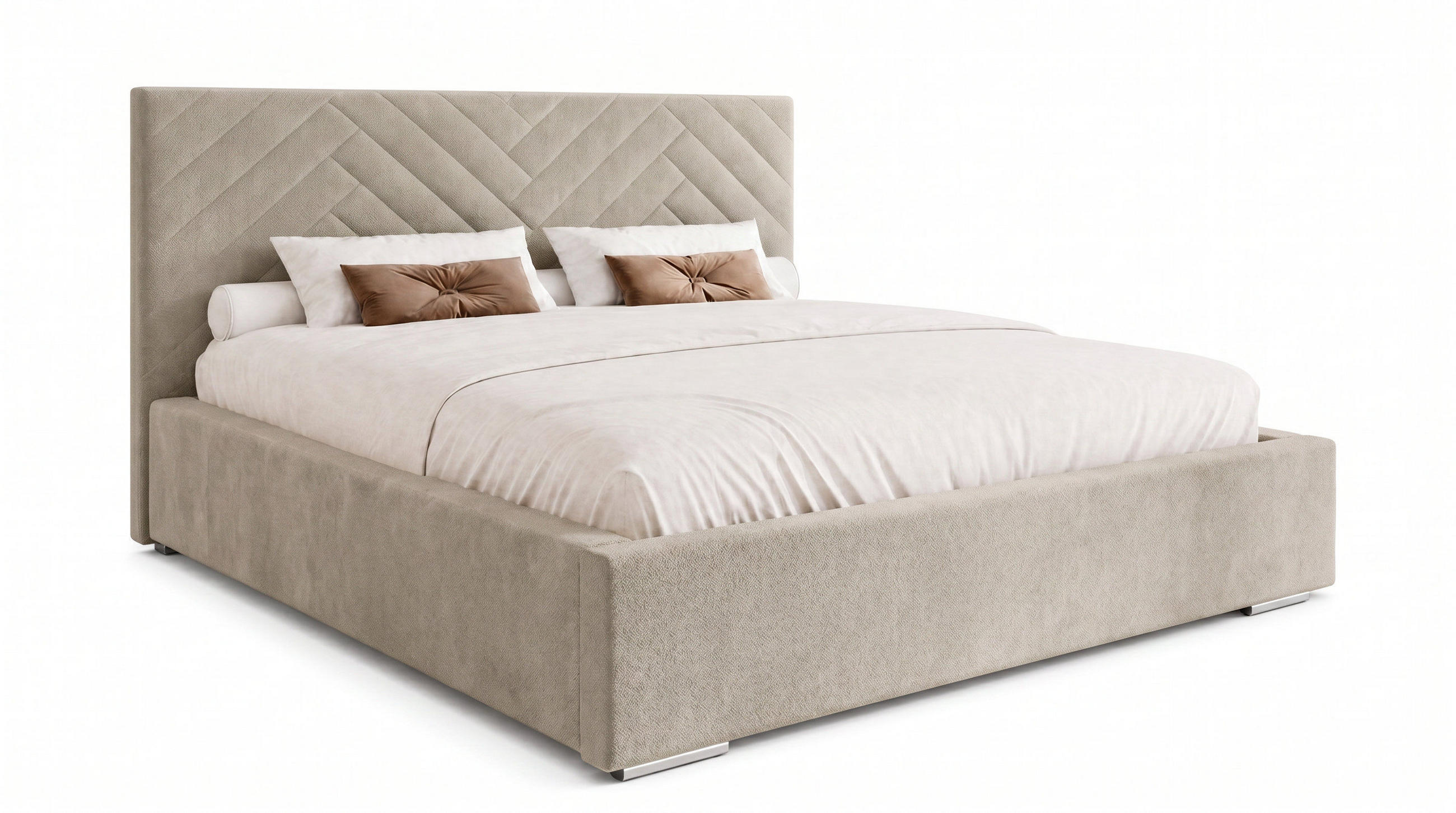 MARPUR Polsterbett AURA 180x200 cm mit Bettkasten und Lattenrost, Veloursstoff Hellbraun - Chromfarben/Hellbraun, Holz/Holzwerkstoff (180/200cm) - Marpur