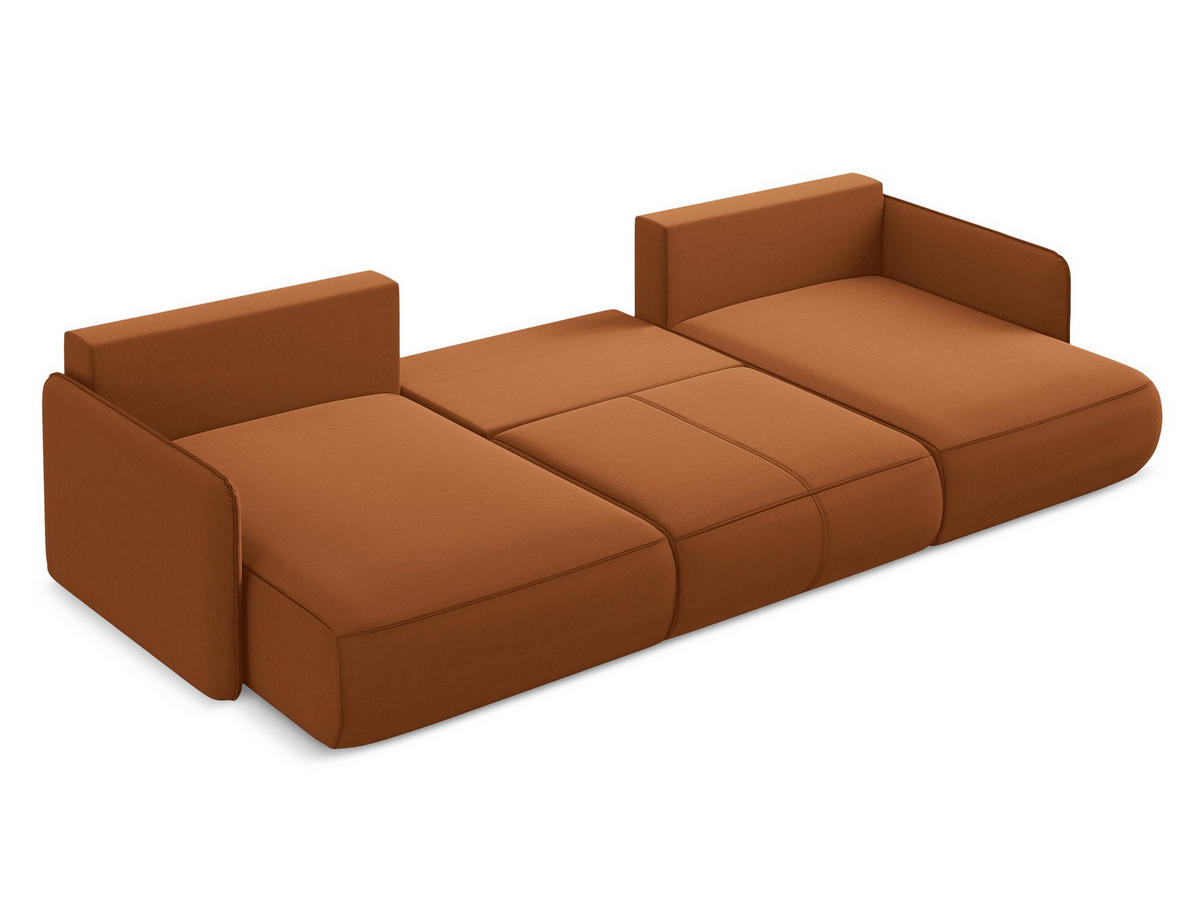 WOHNLANDSCHAFT Samt Stoff Orange - Terra cotta/Schwarz, Kunststoff/Textil (290/86/148cm) - Makamii